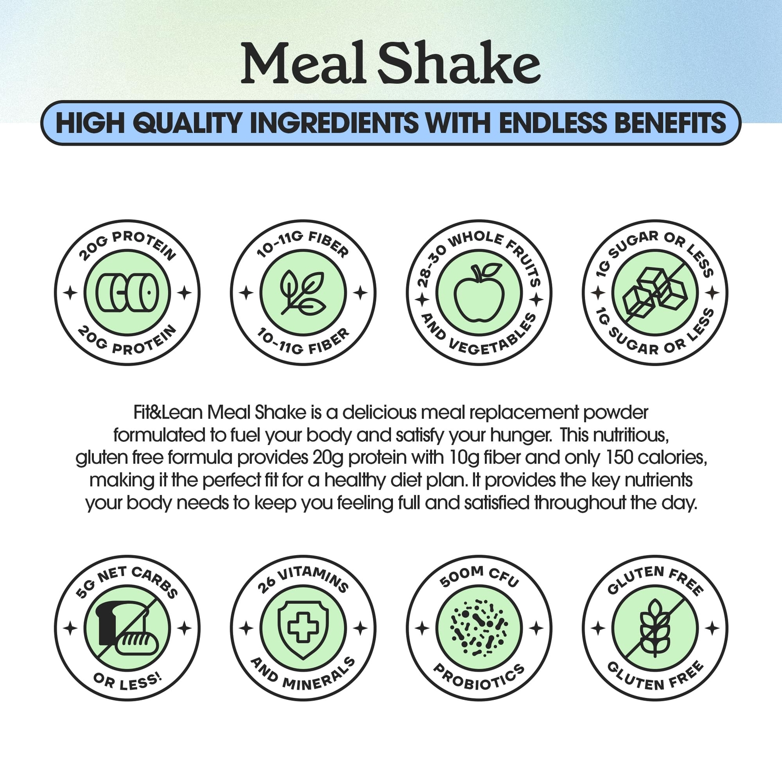 Fit & Lean Meal Shake Fat Burning Meal Replacement Protein Fiber Probiotics C…