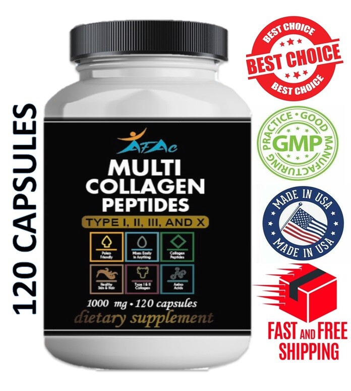 Premium Collagen Peptides 120 capsules Hydrolyzed Anti-Aging Protein Powder cap