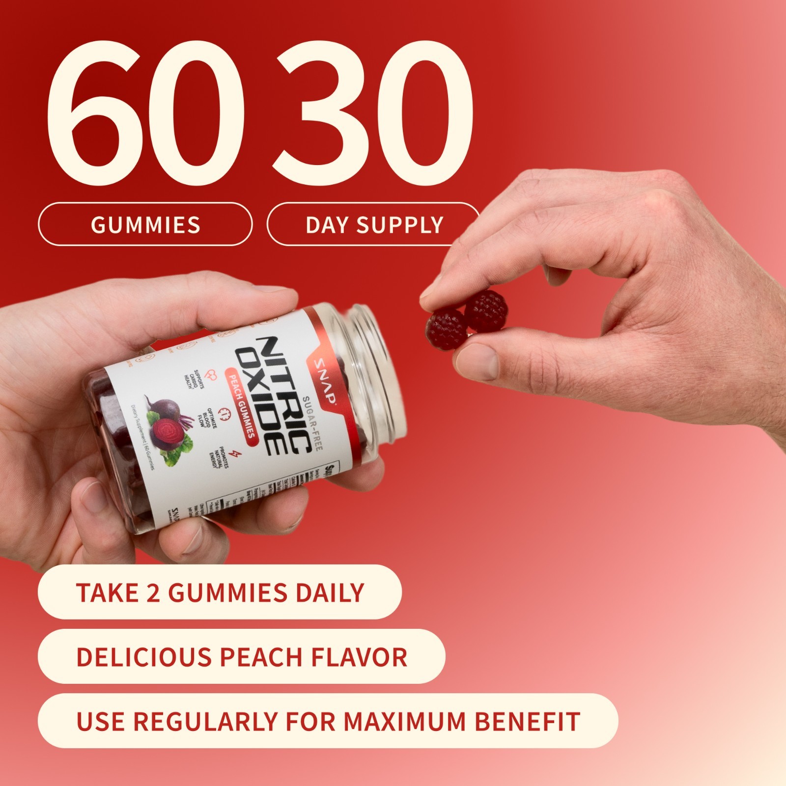 Snap Supplements Nitric Oxide Beet Root Gummies SF, Cherry & Peach, Heart Health