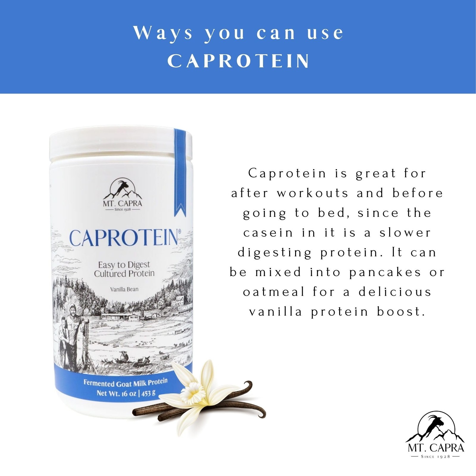 Mt. Capra Caprotein | Casein Protein Concentrate, Fermented Goat Milk Protein…
