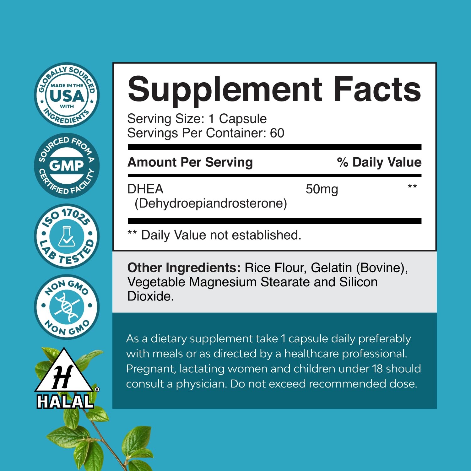 DHEA Supplement for Women & Men – Pure DHEA 50mg for Hormone Balance, Improves M