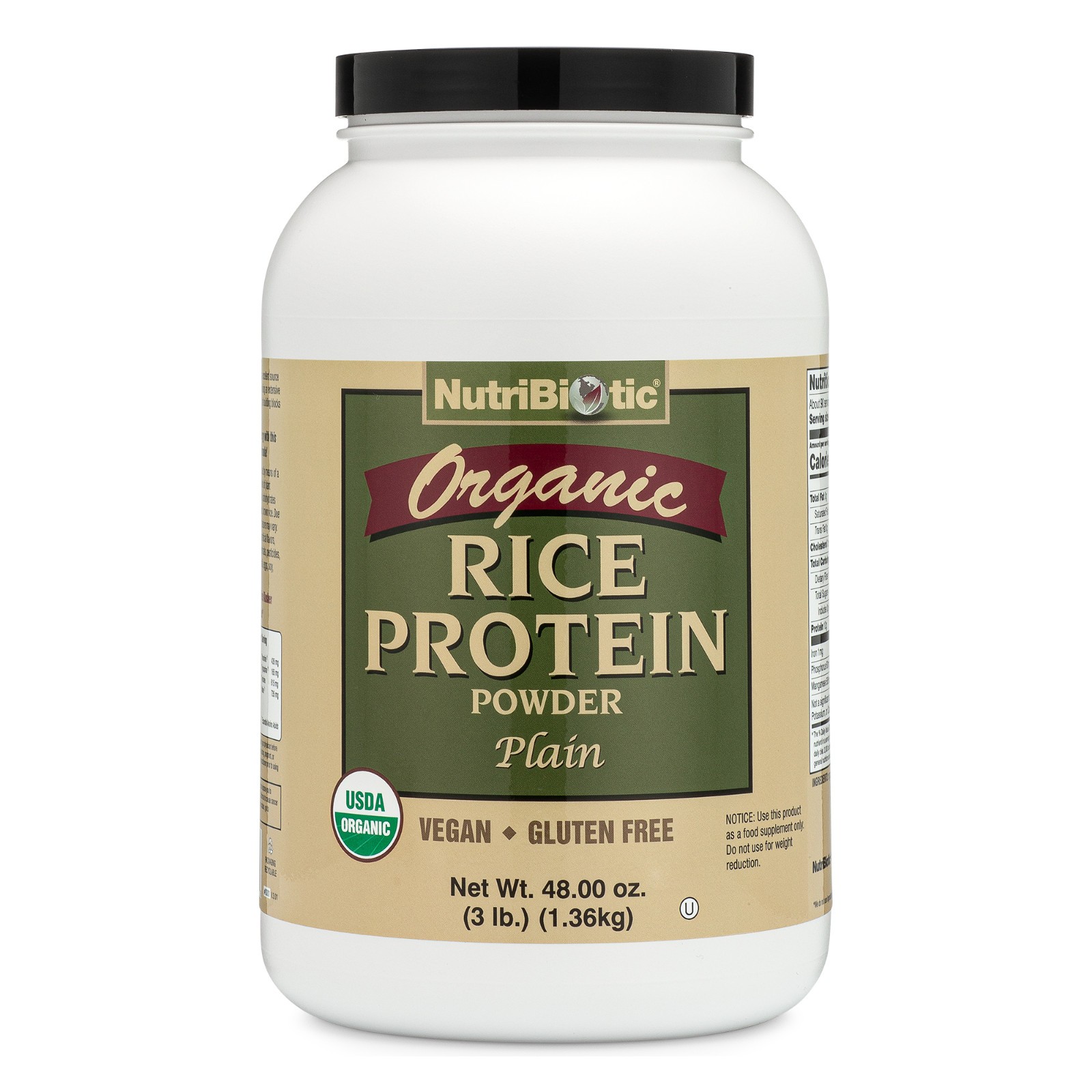 NutriBiotic Organic Rice Protein, Plain Protein Powder 3 Lb. (1.36 Kg)