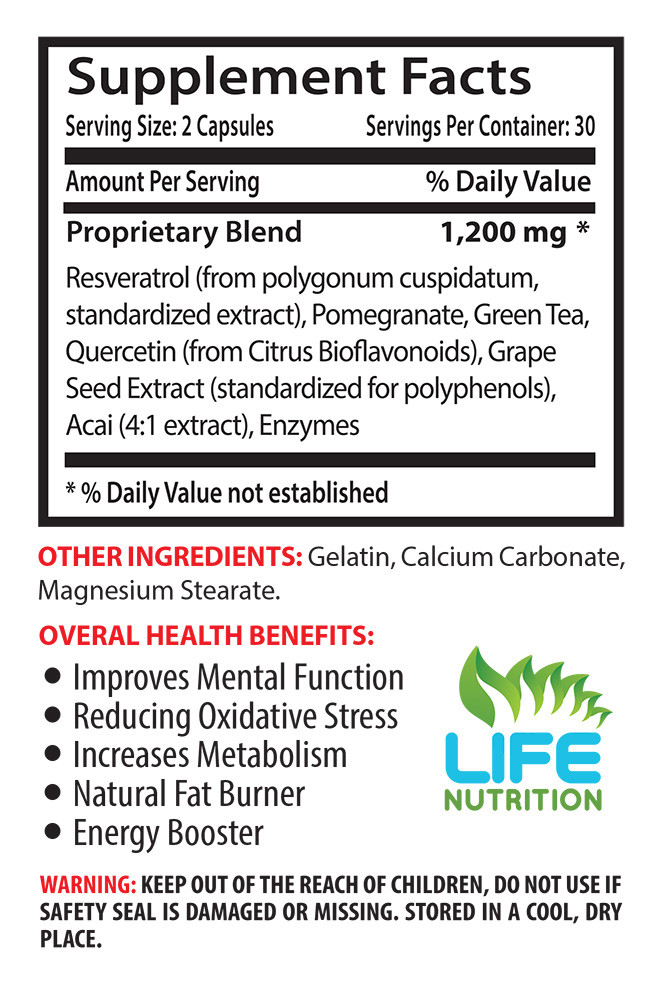 Red Wine Extract – Resveratrol Complex 1200mg – Metabolism Booster Pills 3B