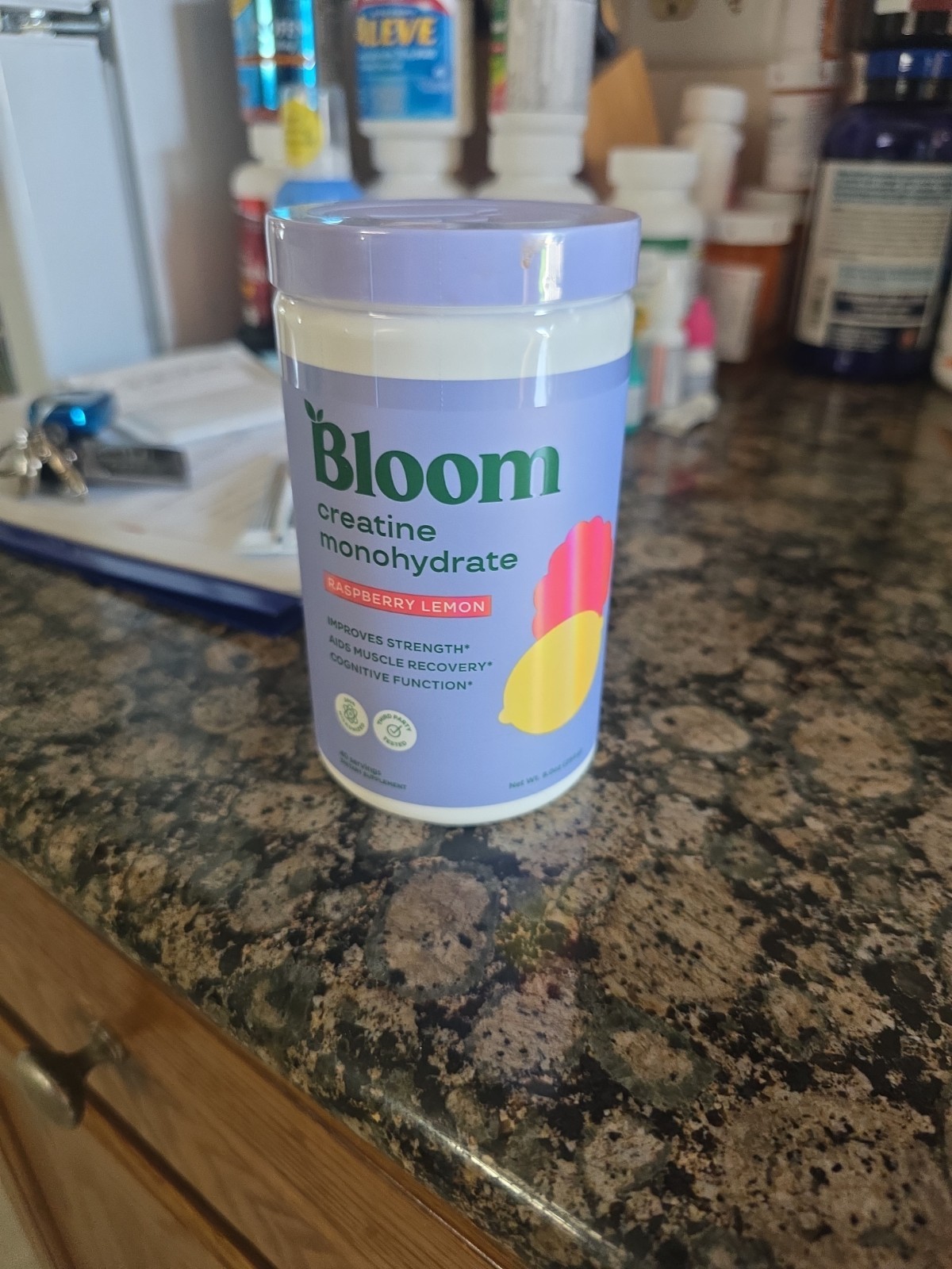Bloom Nutrition Creatine Monohydrate Powder Raspberry Lemon 40 Servings Exp 1/28