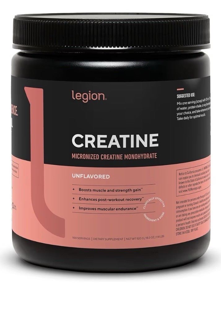 LEGION Micronized Creatine Monohydrate Muscles Recovery Unflavored Powder 100srv