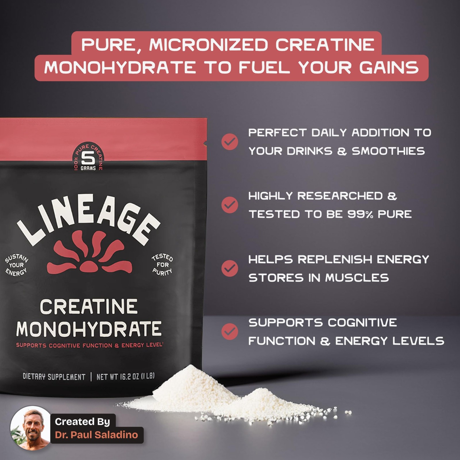 Lineage Provisions Micronized Creatine Monohydrate with Sea Salt – Micronized…