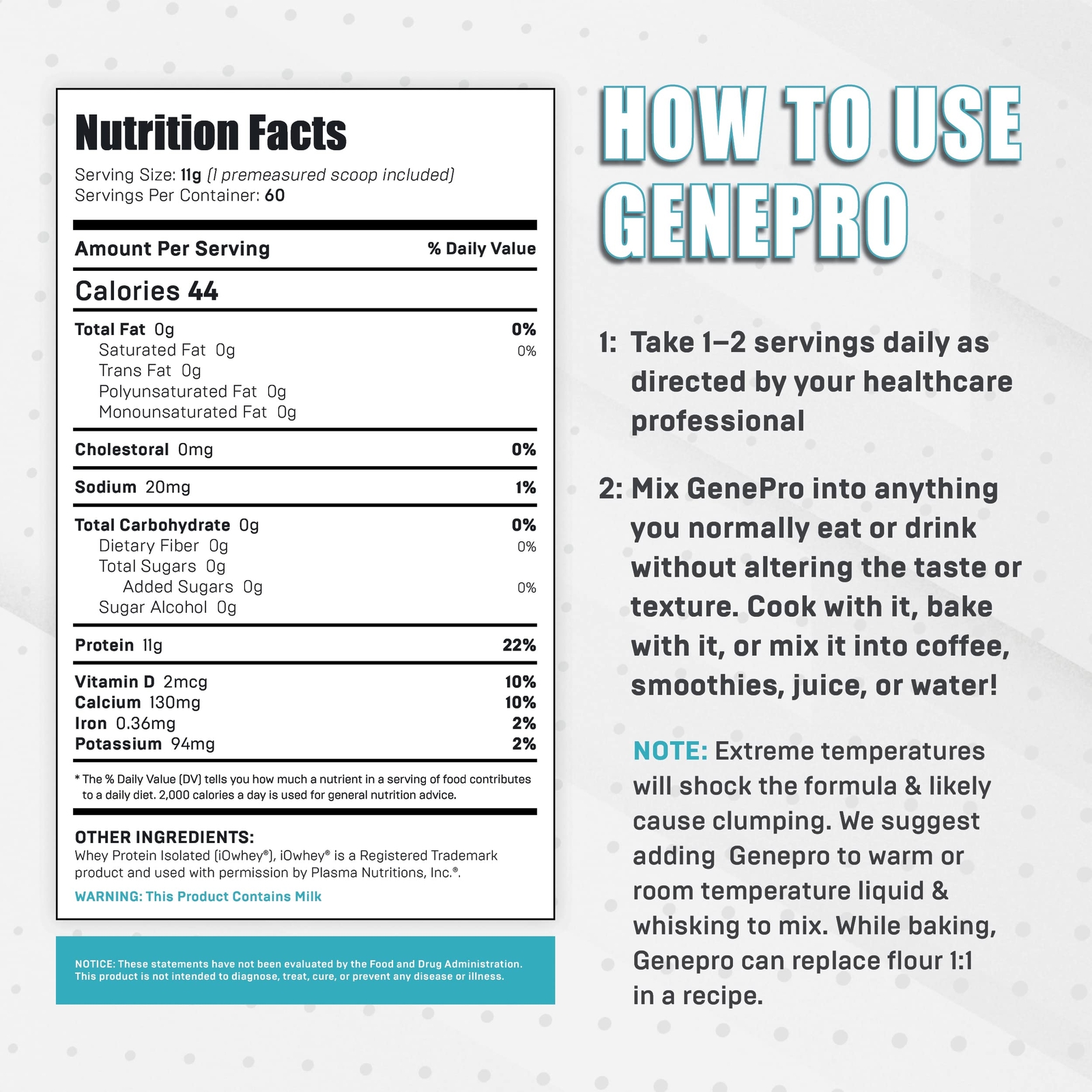 Premium GENEPRO GEN. 3 Unflavored Protein Powder – (3rd Generation, 60 Servings)