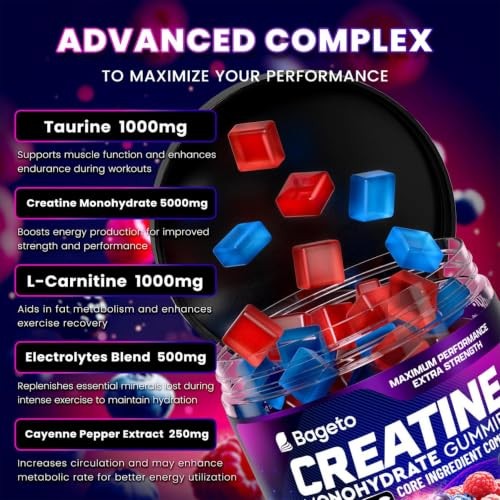 Creatine Monohydrate Gummies 5g 120ct Sugar Free Energy Muscle