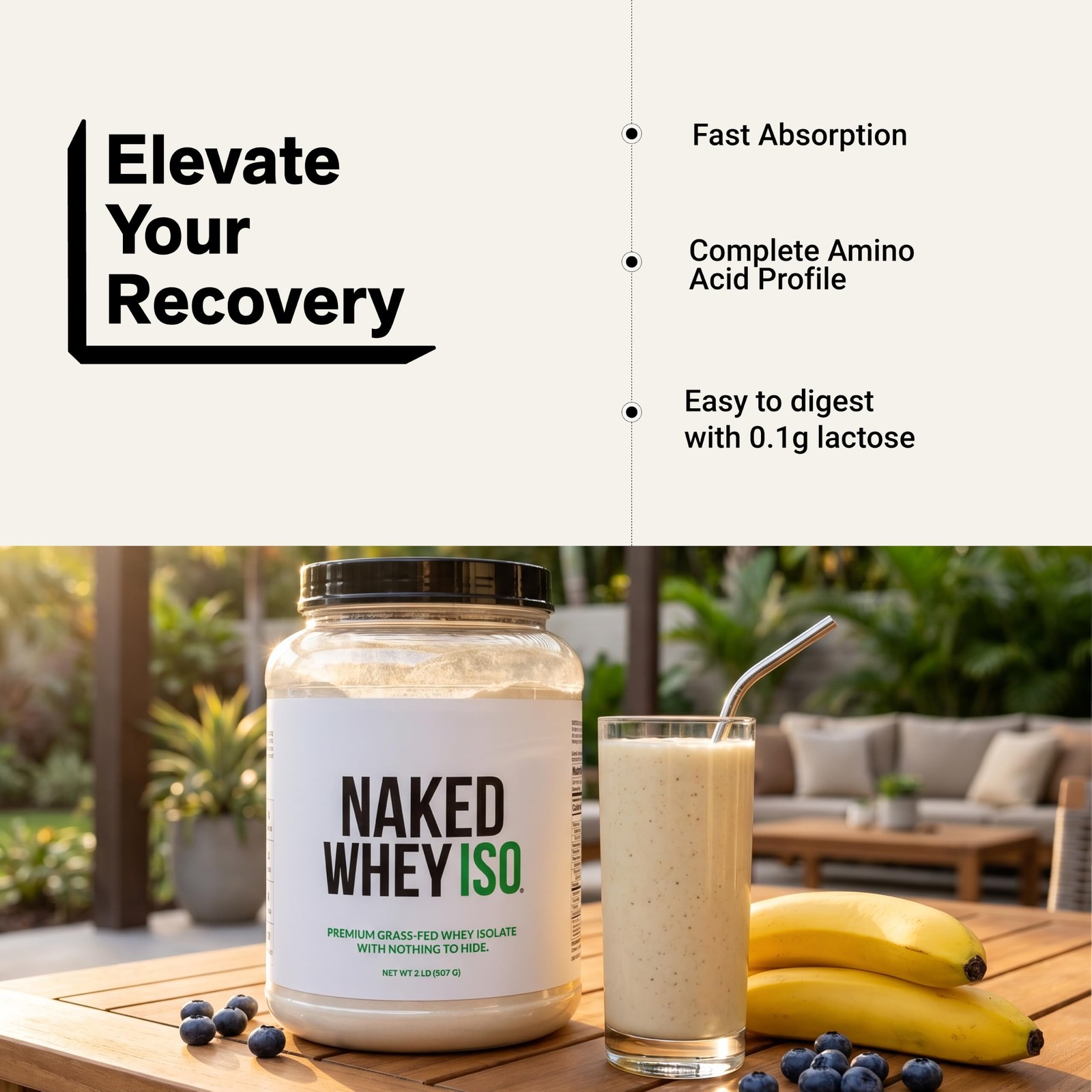 NAKED Whey Isolate Protein Only 2 Ingredients, 30g GrassFed Protein, Zero Ca…