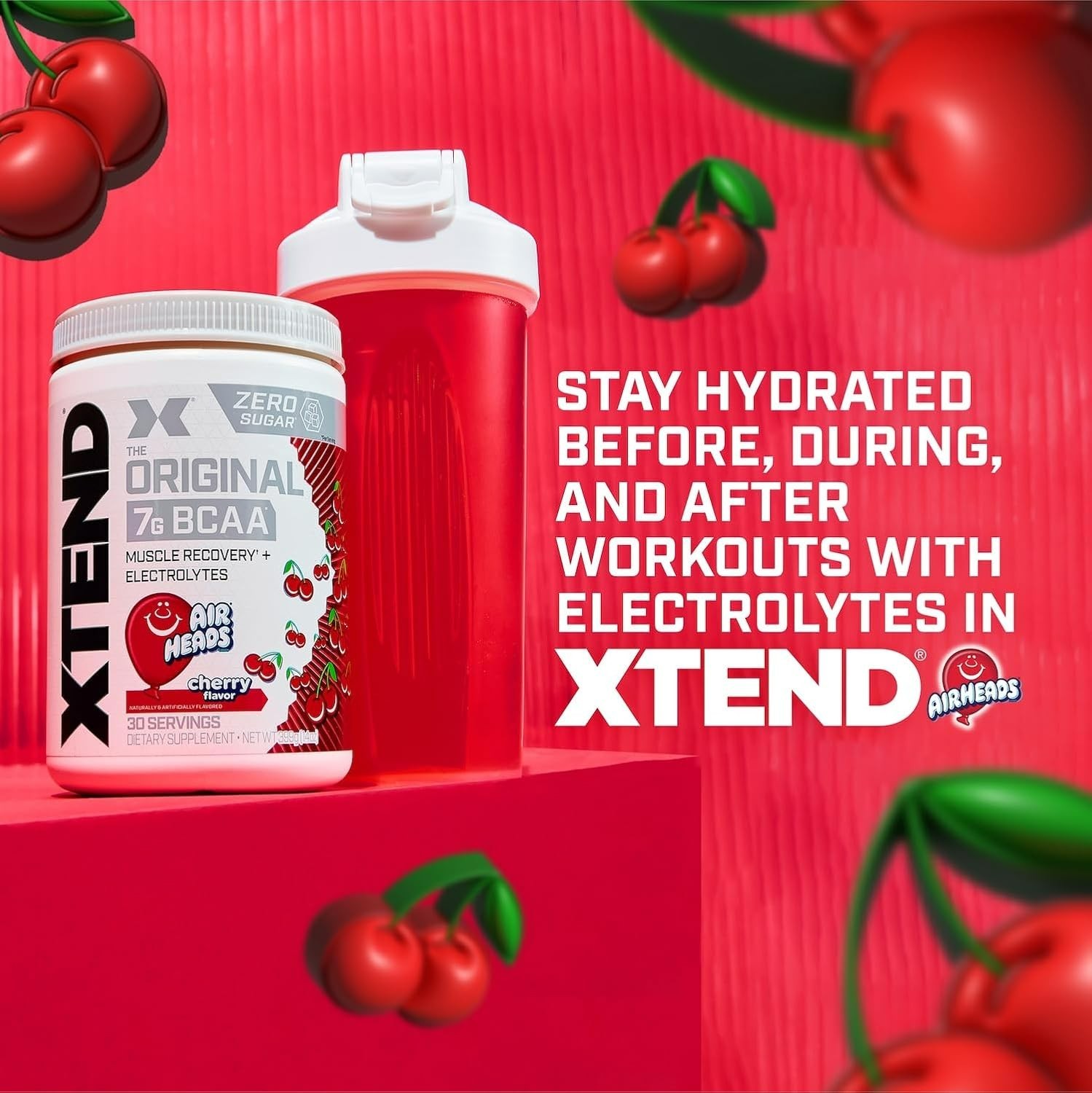 2PK Xtend Original BCAA 7g Air Heads Cherry Flavor, 30 Servings, Exp 9/2027
