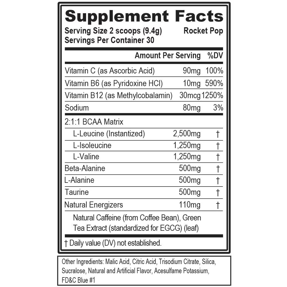 BCAA Energy Amino Acid Pre-Workout Powder – 30 Servings, Rocket Pop