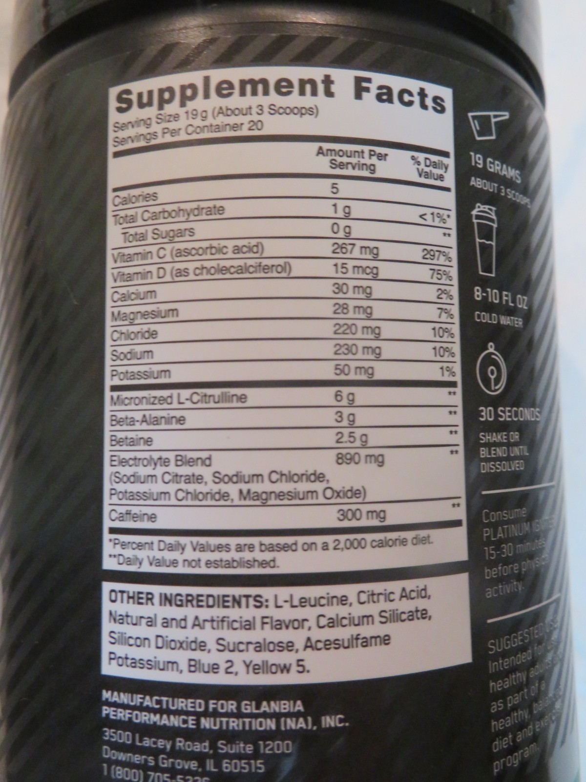 Optimum Nutrition Platinum Igniter 13.4 Oz 20 Servings Cherry Lime Punch
