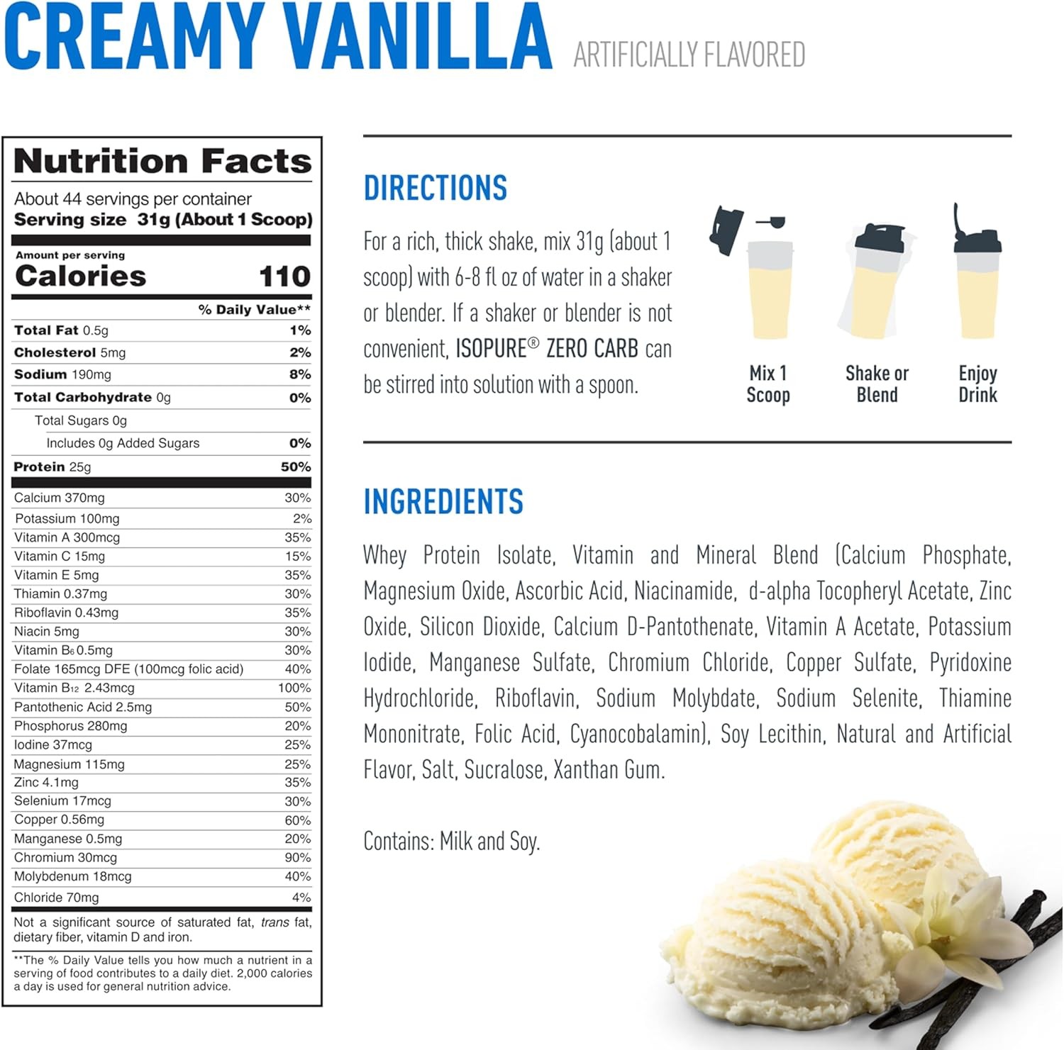 Isopure Zero Carb 100% Pure Whey Isolate Protein Powder, Lactose Free, Gluten Fr