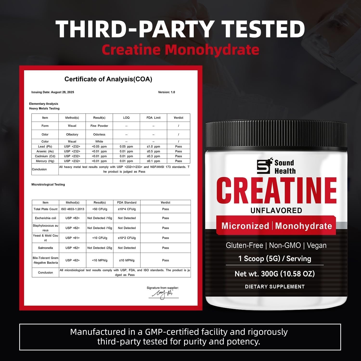 30-Day Supply of Pure Creatine Monohydrate – 300g Micronized, Easy to Dissolve
