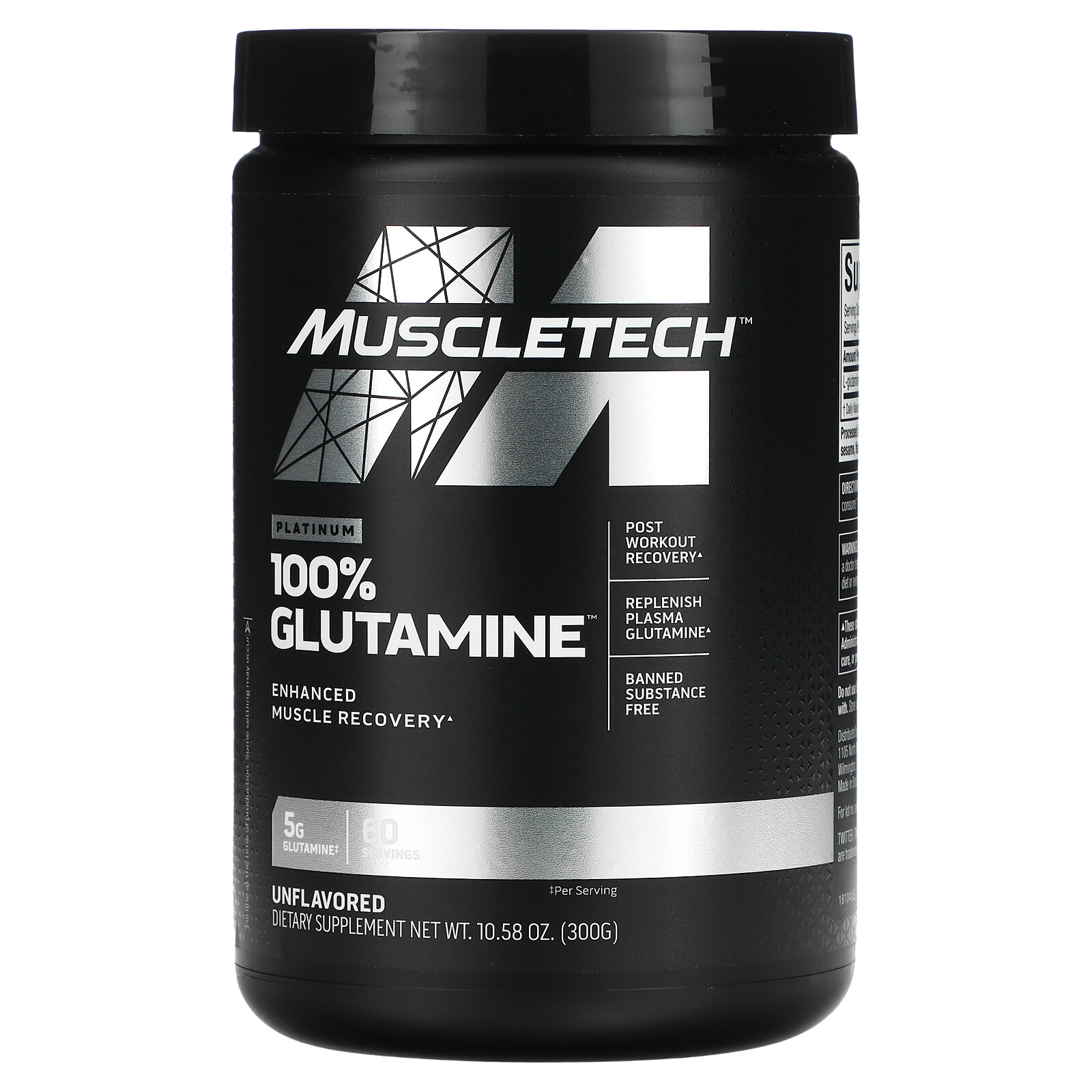 Muscletech Platinum 100 Glutamine 10 65 oz 302 g Banned Substance Free, GMP