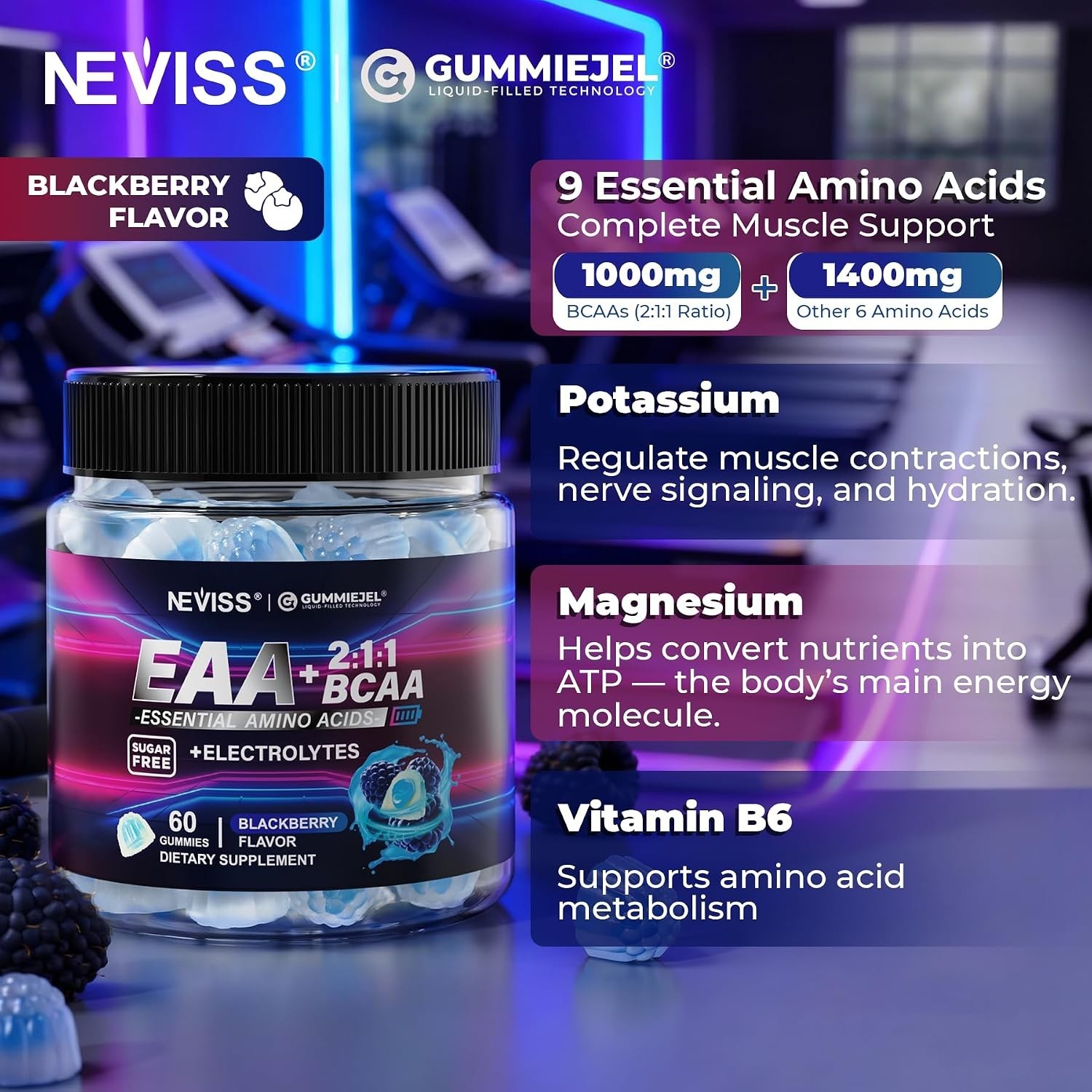 NEVISS Essential Amino Acids EAA BCAA Electrolyte Gummies