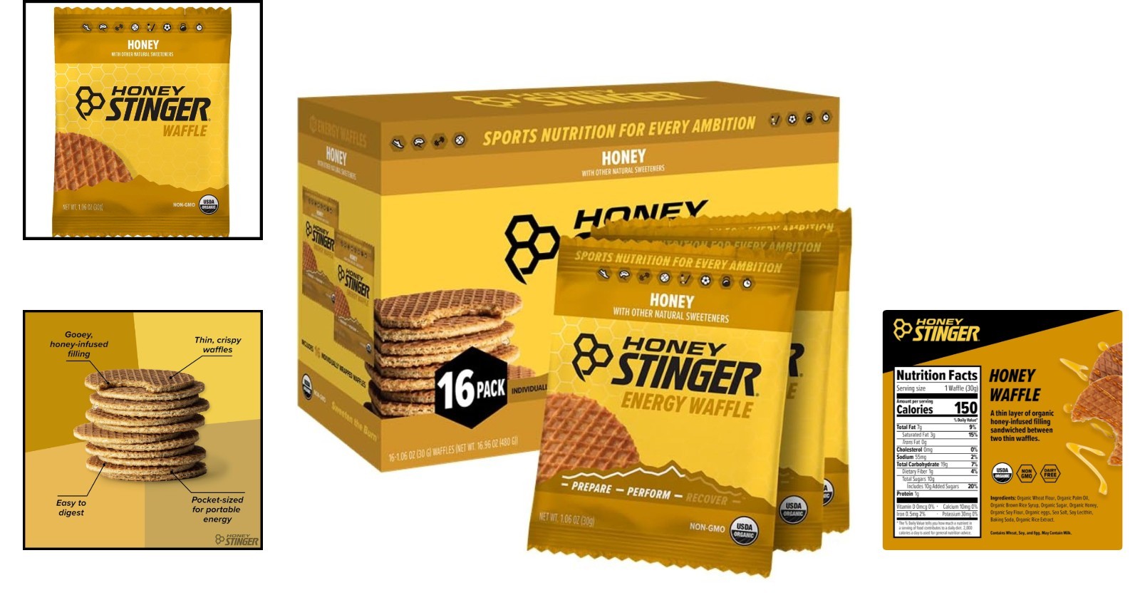 Performance-Enhancing Organic Honey Waffles – 16 Count for Pre/Post Workout Fuel