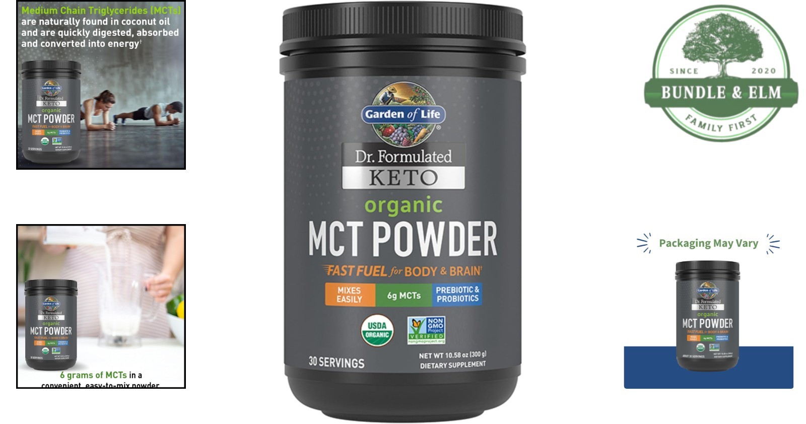 Organic MCT Powder Keto Prebiotic Fiber Probiotics Brain Support 30 Servings