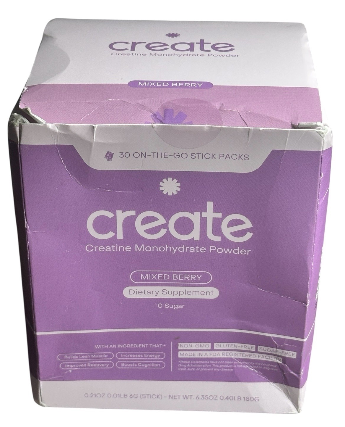 Create Creatine Monohydrate Powder Mixed Berry Dietary Supplement 30 sticks New