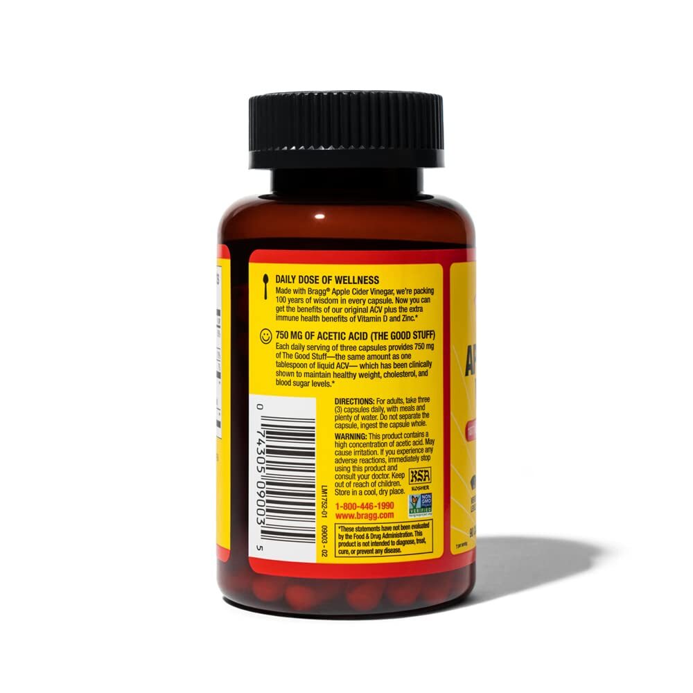 Bragg Apple Cider Vinegar Capsules 90 Count Non-gmo Vegan Sugar Free
