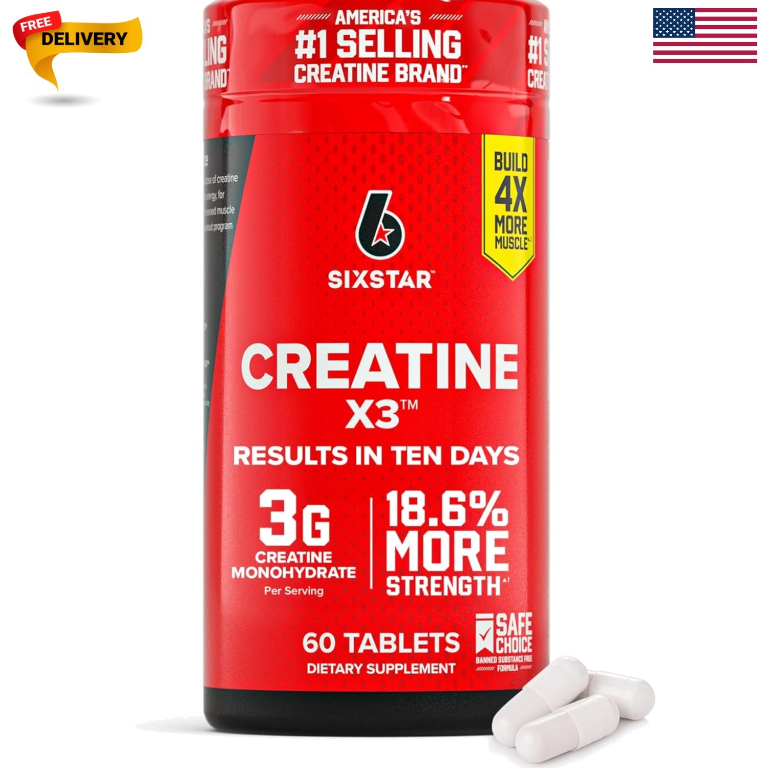 High-Potency Creatine X3 Capsules – 60 Gluten-Free Caplets for Athletes