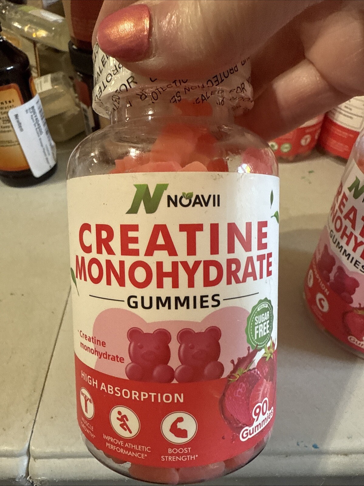 Noavii Creatine Monohydrate Gummies Strawberry Sugar Free 90 Ct Exp 11/26