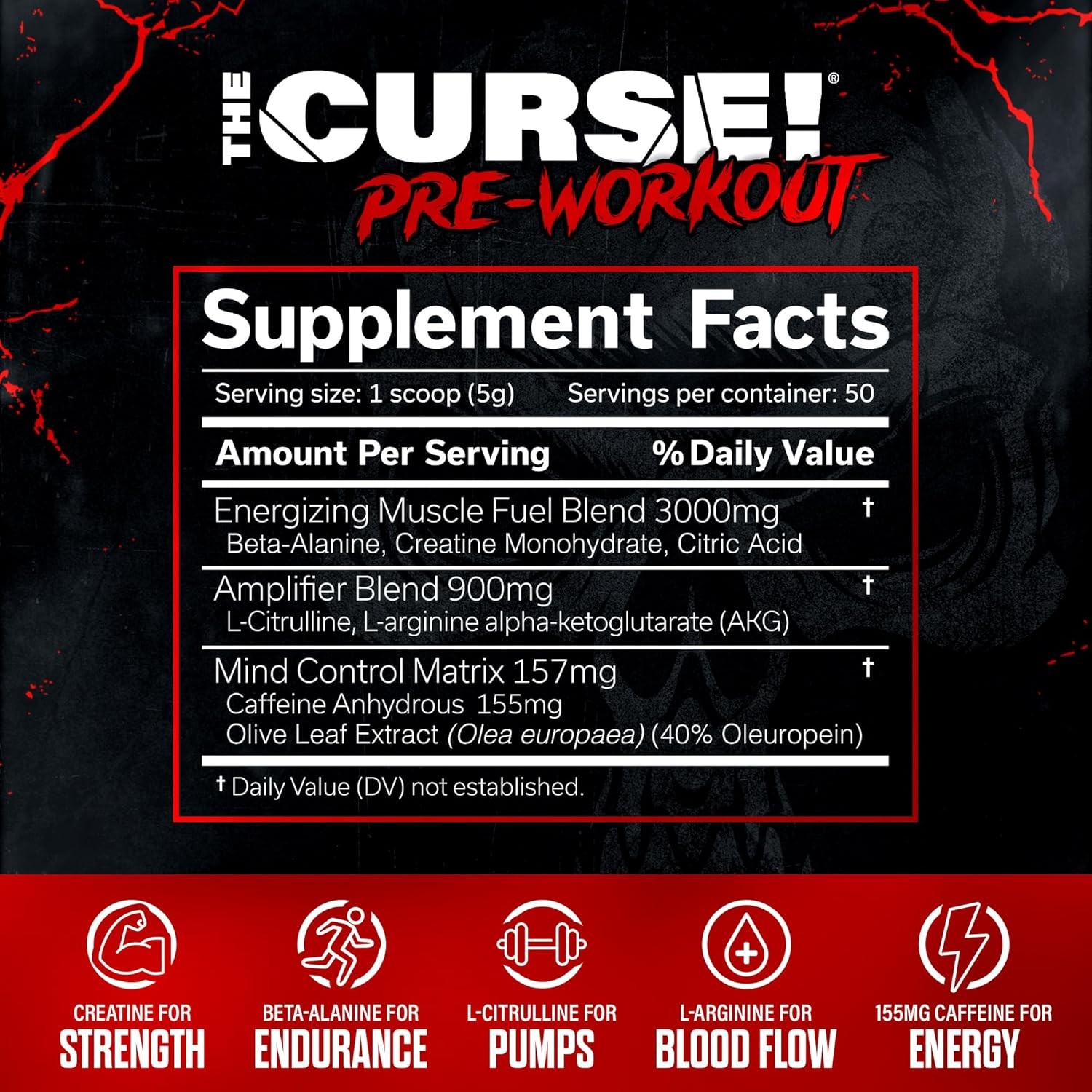 Jnx The Curse Pre Workout Powder with Creatine Blue Raspberry Flavor 8.8 Ounce