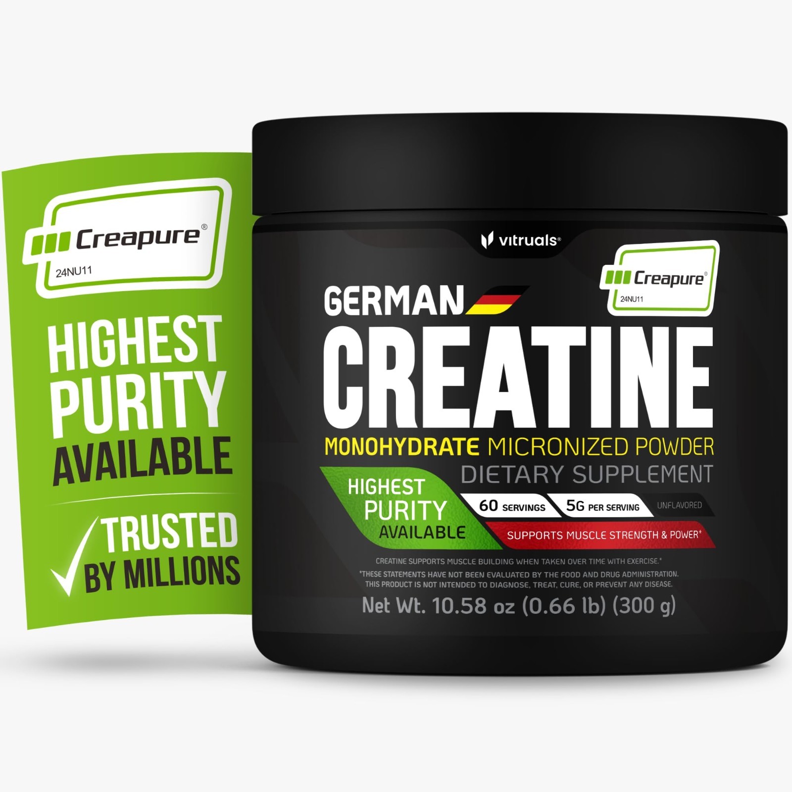 Ultra-Pure Creatine Monohydrate Powder 300g – Strength & Recovery, Vegan, Keto,