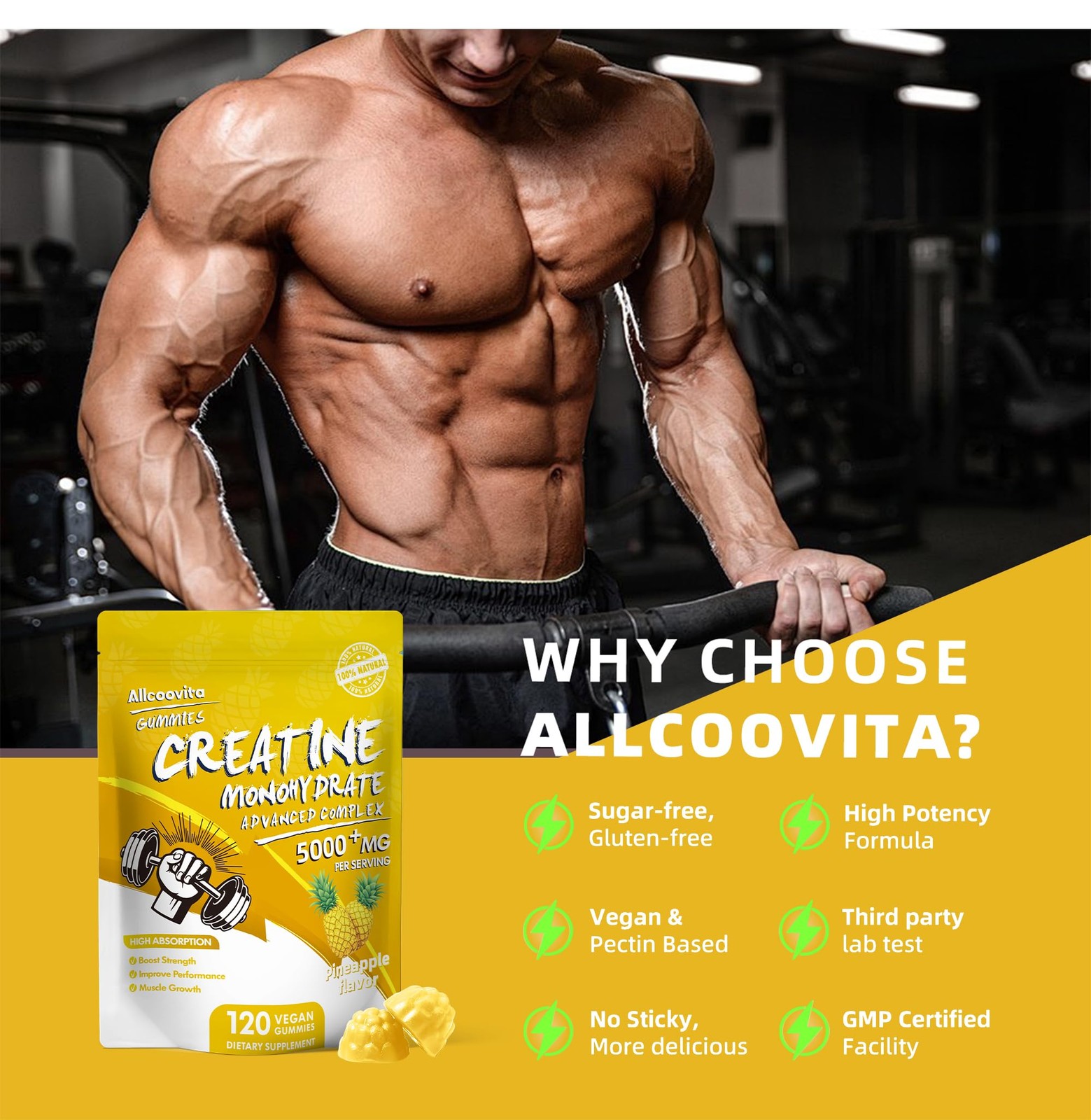 NSF Certified Creatine Gummy – Creatine Monohydrate Gummies 5000mg for Men & …