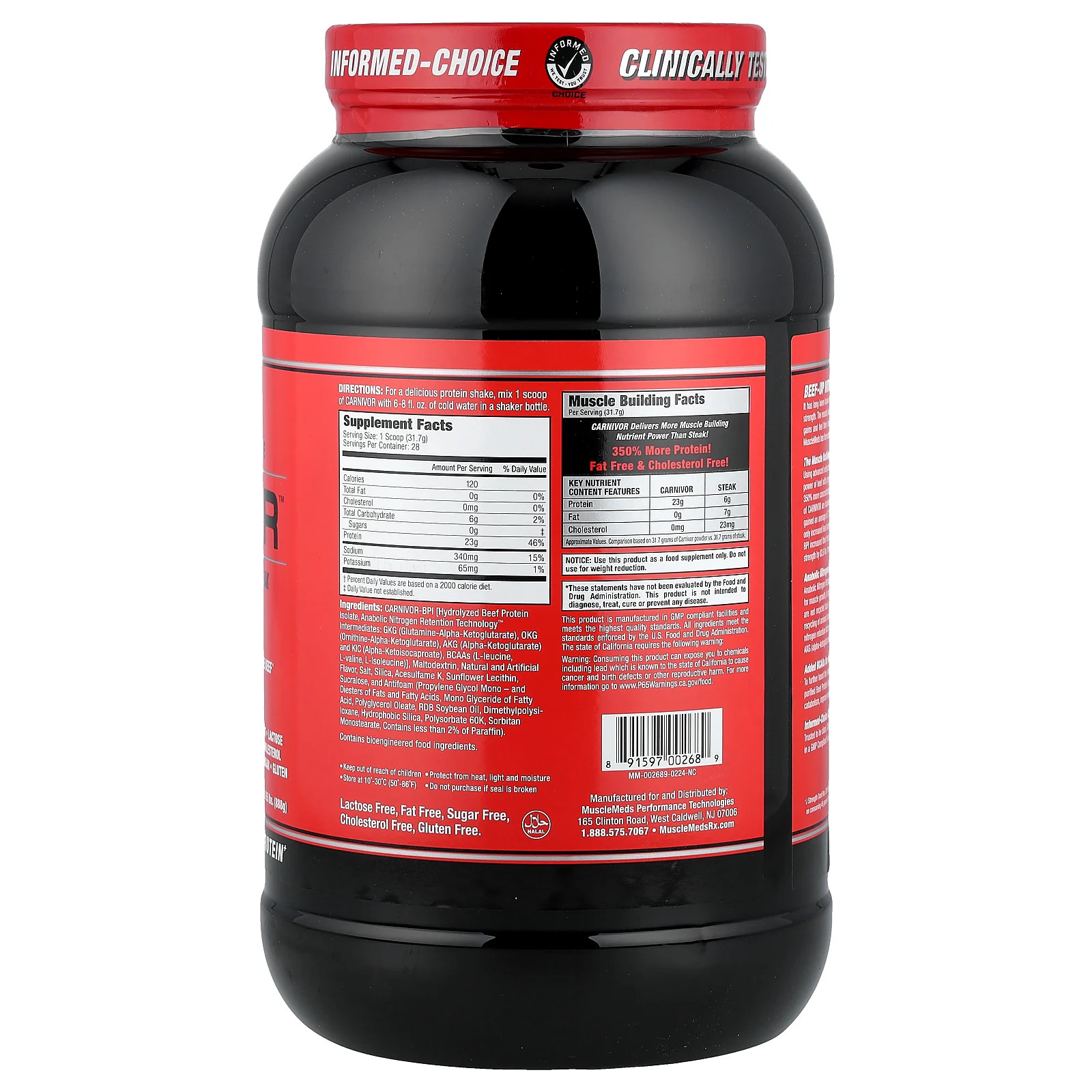 Carnivor, Bioengineered Beef Protein Isolate, Vanilla Caramel, 1.95 lbs (888 g)