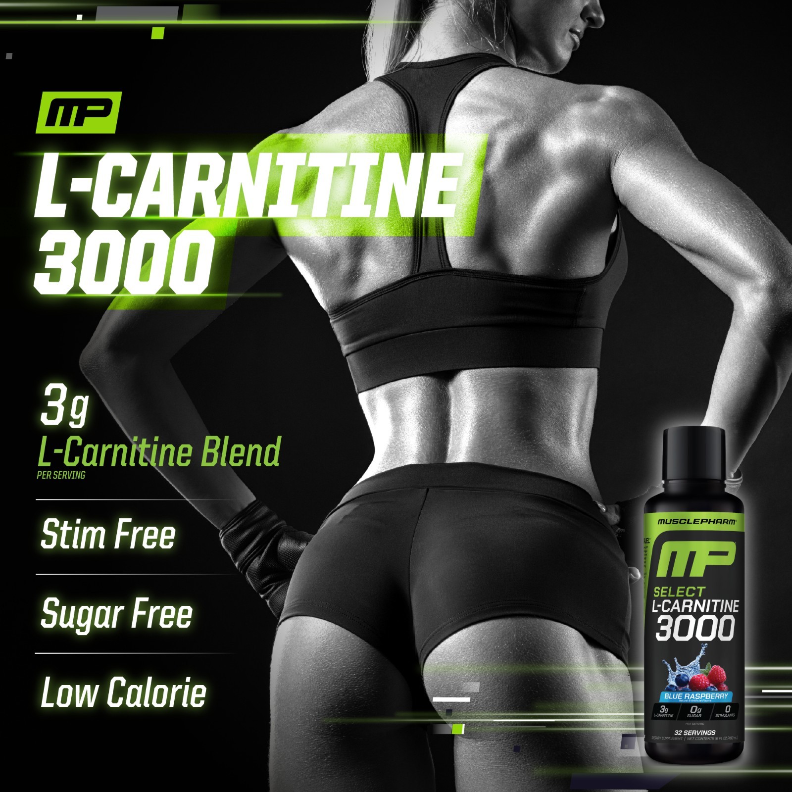 MusclePharm High Performance Liquid L-Carnitine 3000 Blue Raspberry 32 Servings