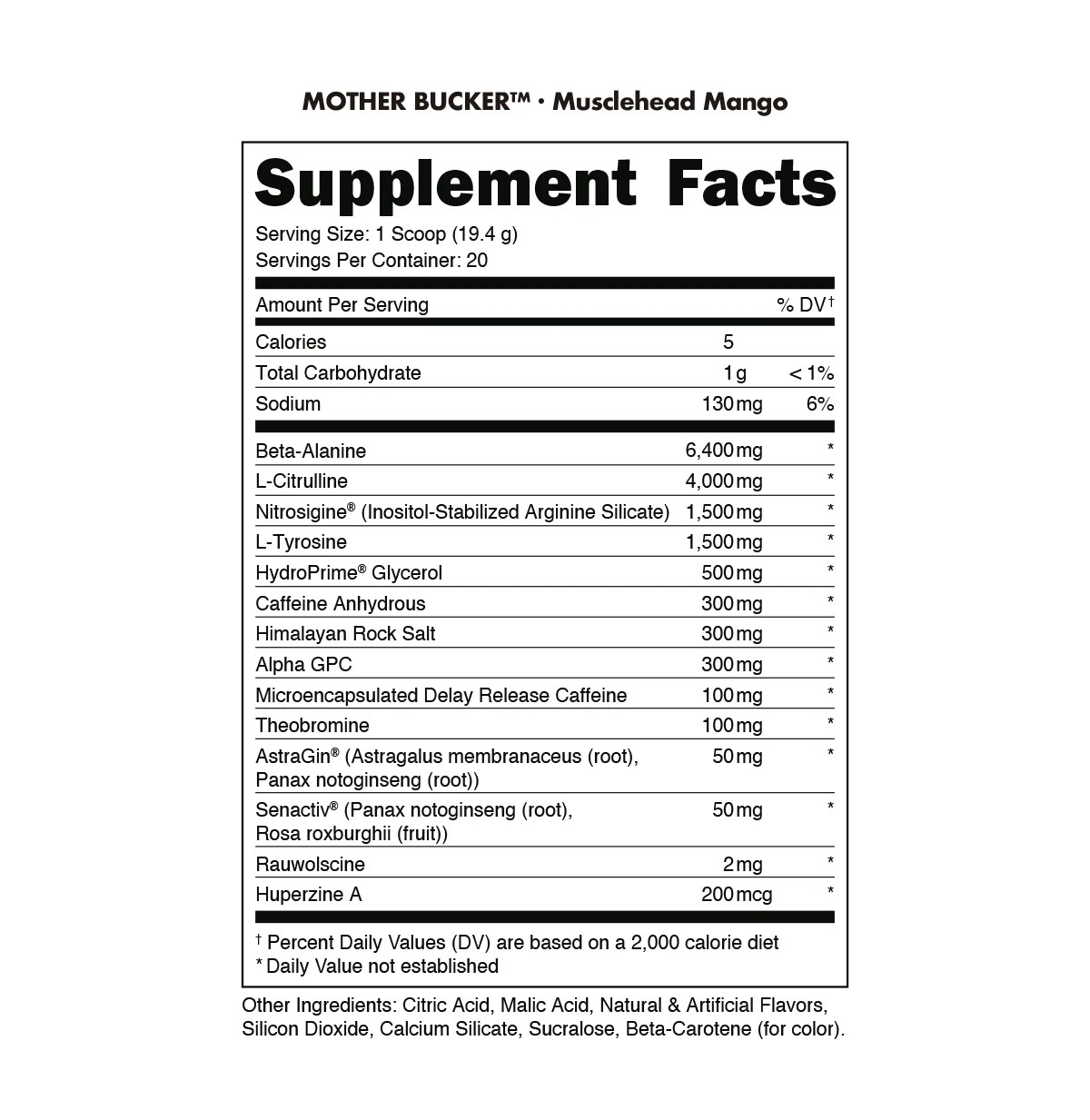 BUCKED UP MOTHER BUCKER PRE-WORKOUT Pump Focus Energy MuscleHead Mango