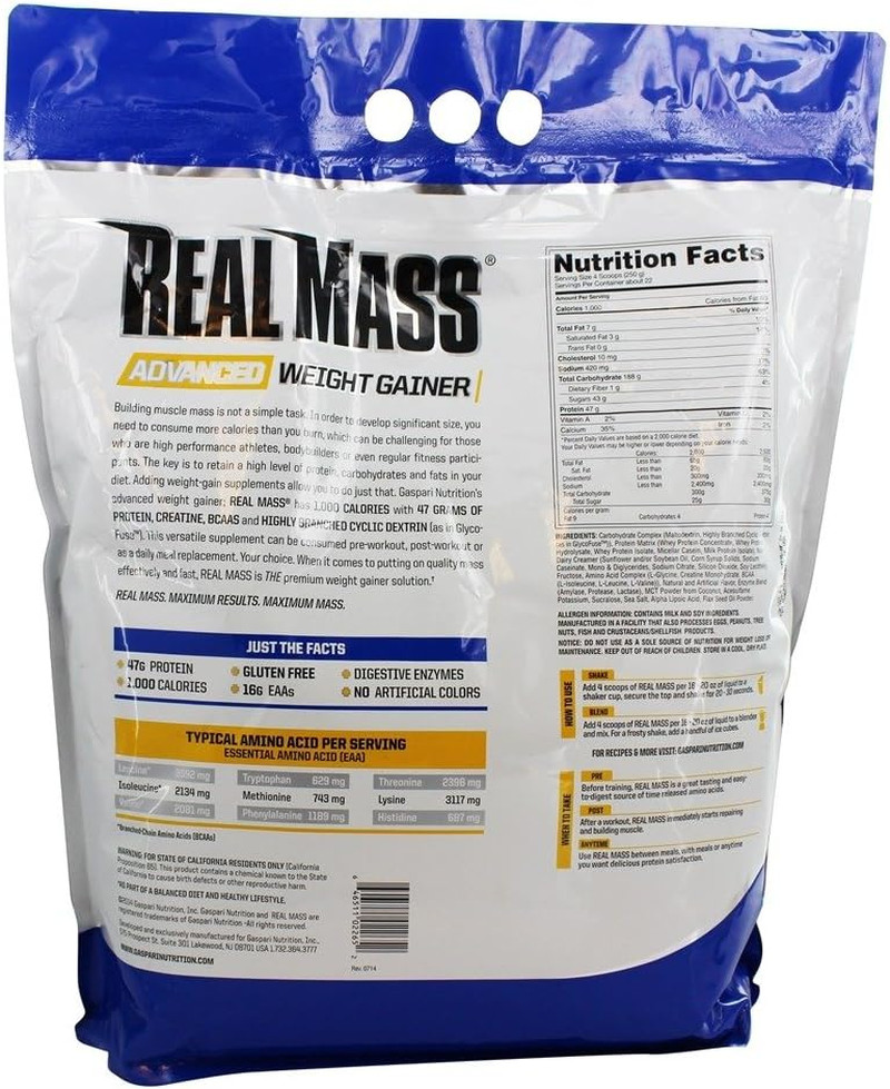 Real Mass: Advanced Weight Gainer, Protein and Complex Carb Blend, 50G Protein,