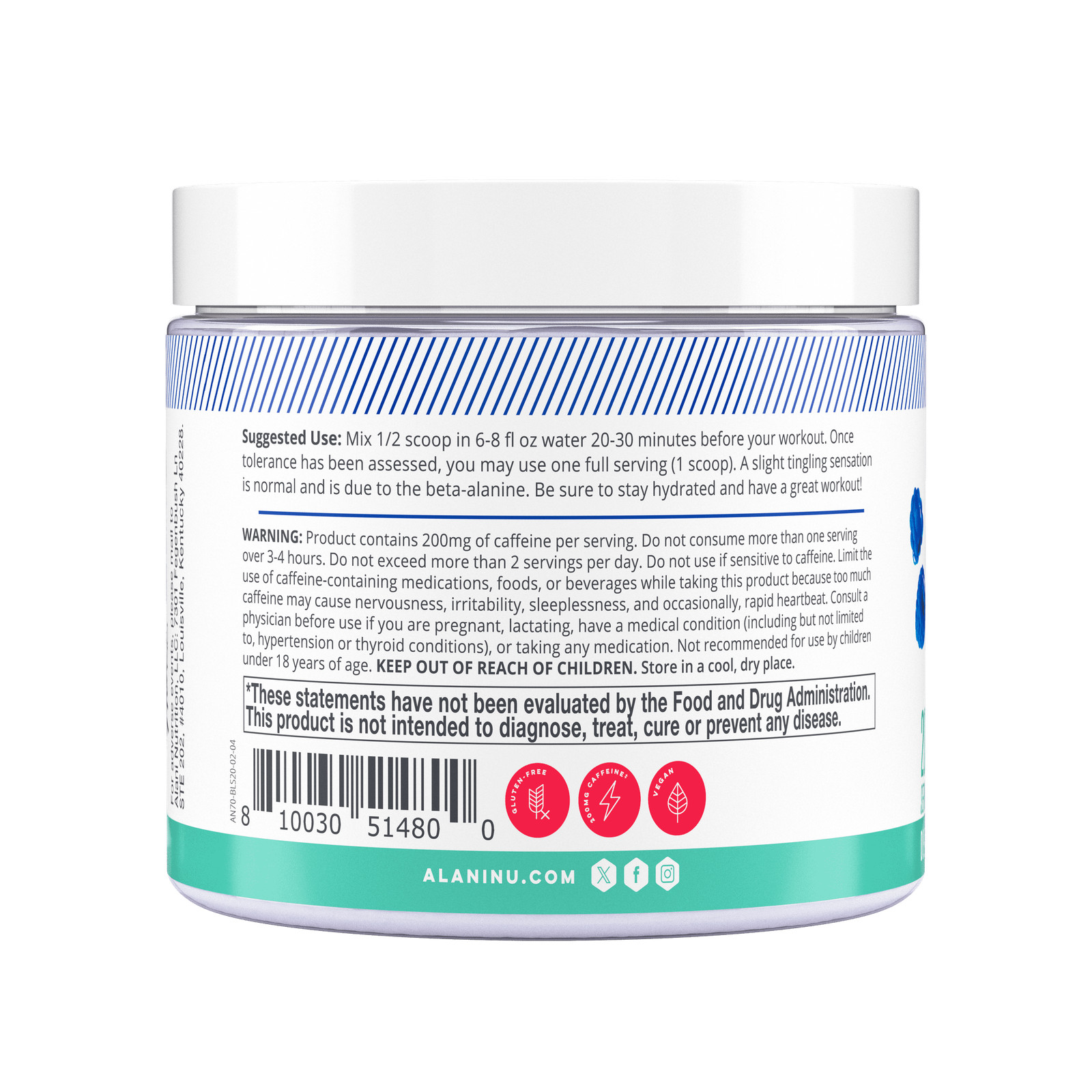 Alani Nu Pre-Workout Powder, Blue Slush, 20 Servings, 200mg Caffeine