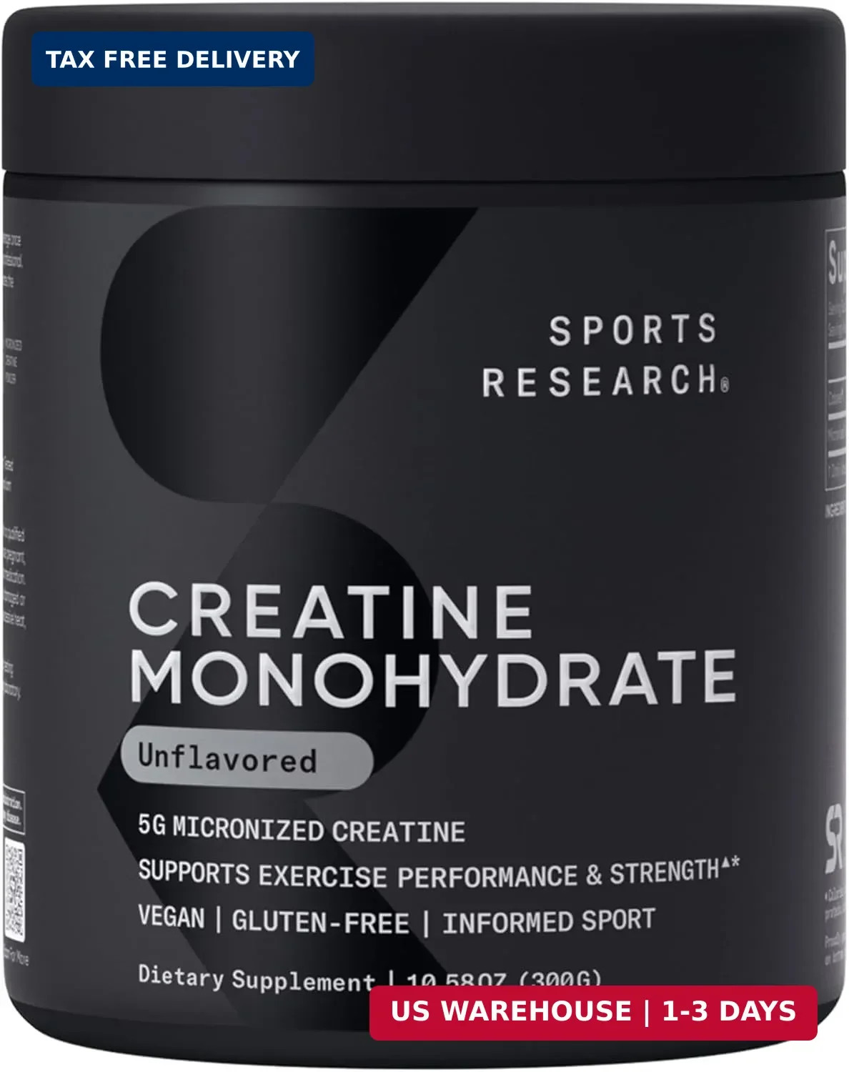 Sports Research® Creatine Monohydrate Powder 5g, Unflavored (60 Servings) | Micr
