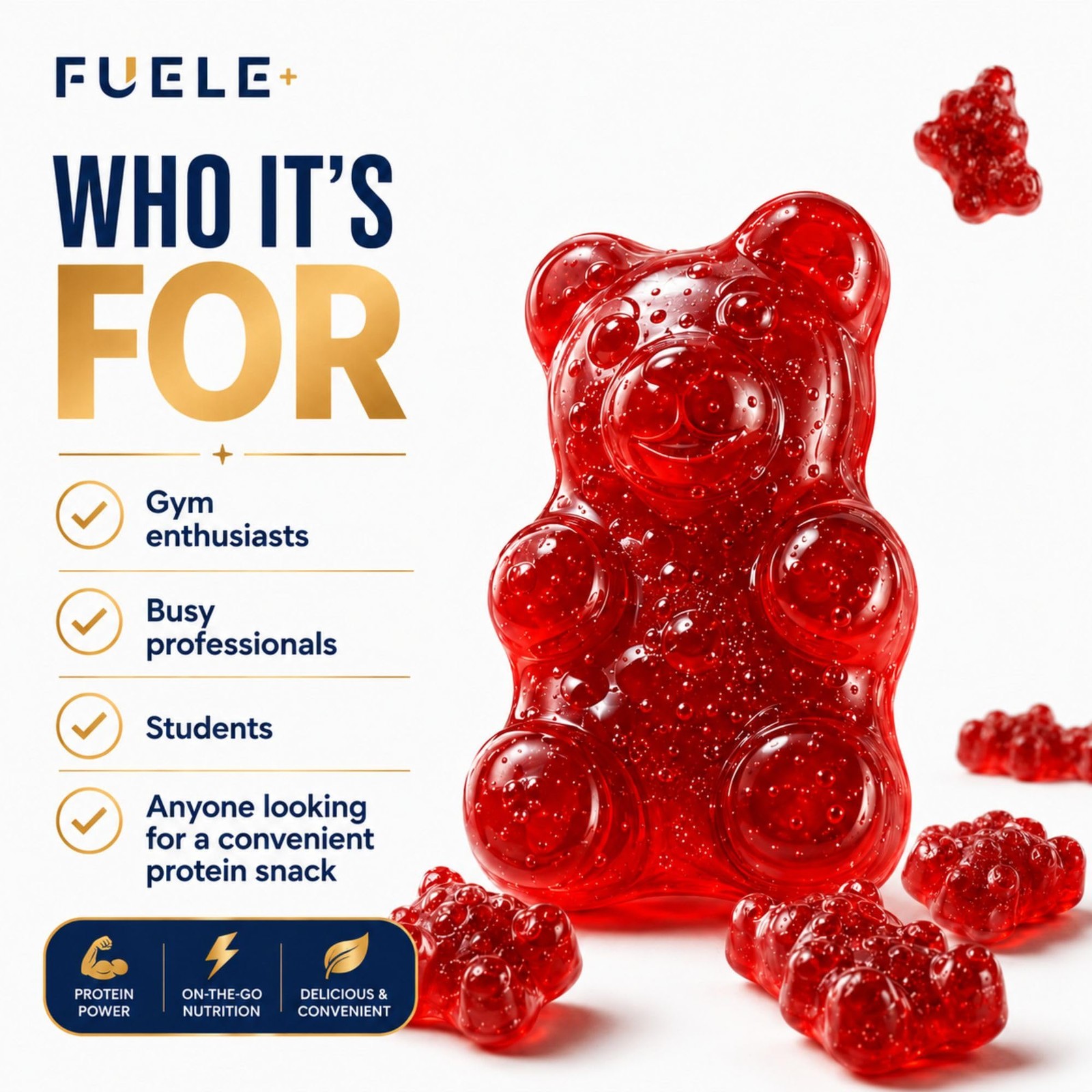 FUELE+ Protein Gummies – 12g Protein per Serving, Mixed Berry Flavor, No Adde…