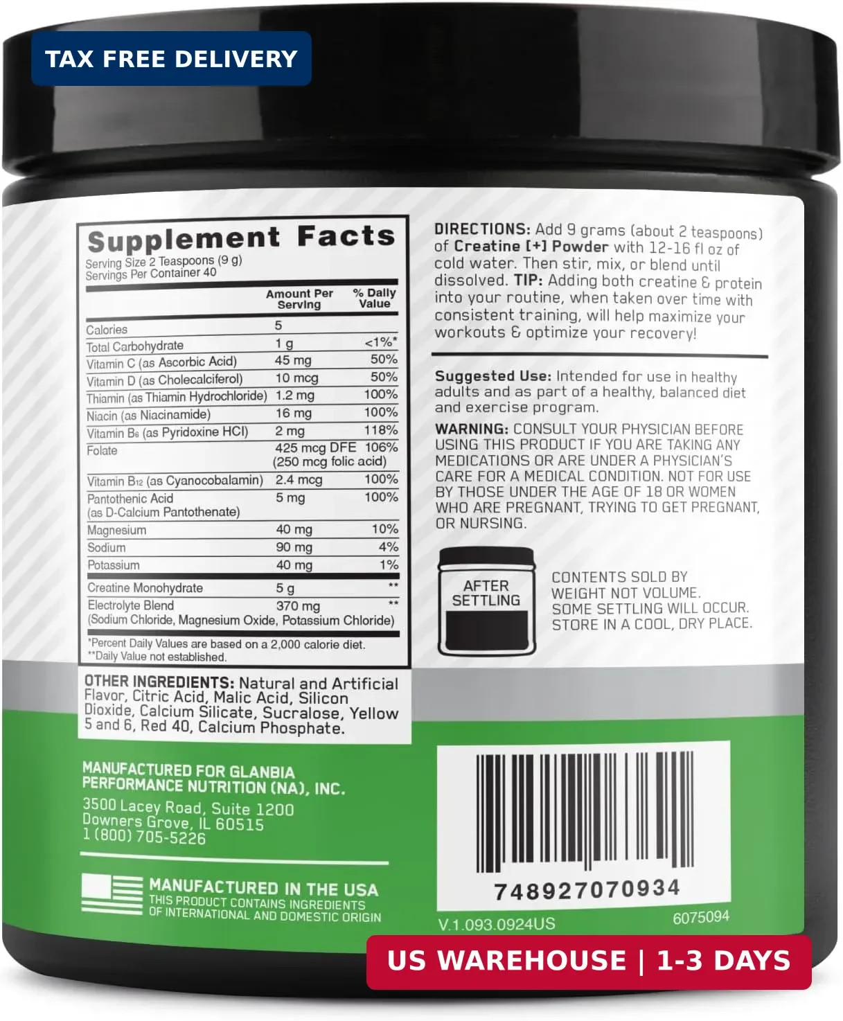 Creatine Monohydrate Plus Powder, Orange Passionfruit Flavored