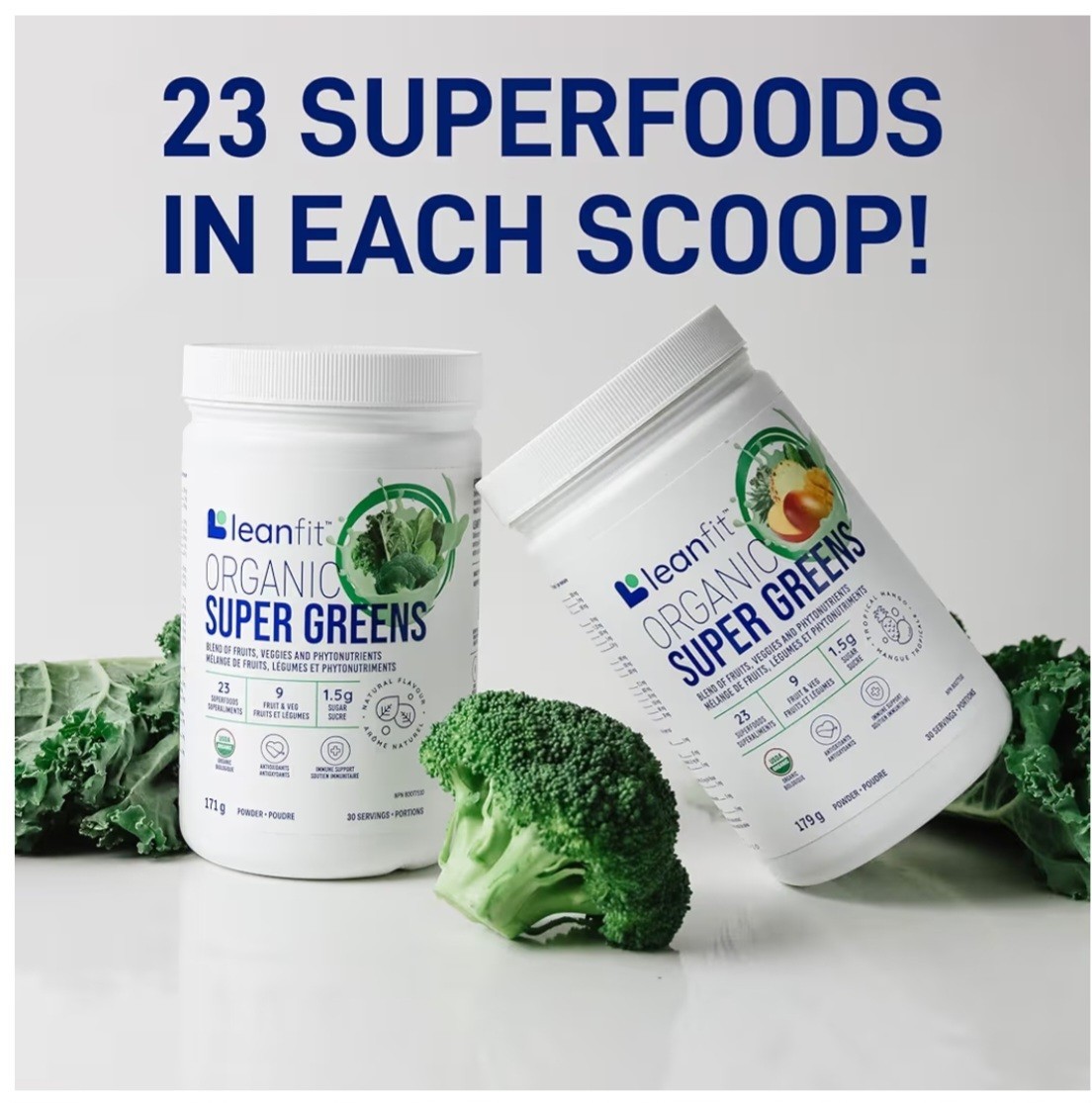 LeanFit Organic Super Greens 2-Pack Natural + Tropical Mango 60 Servings Total