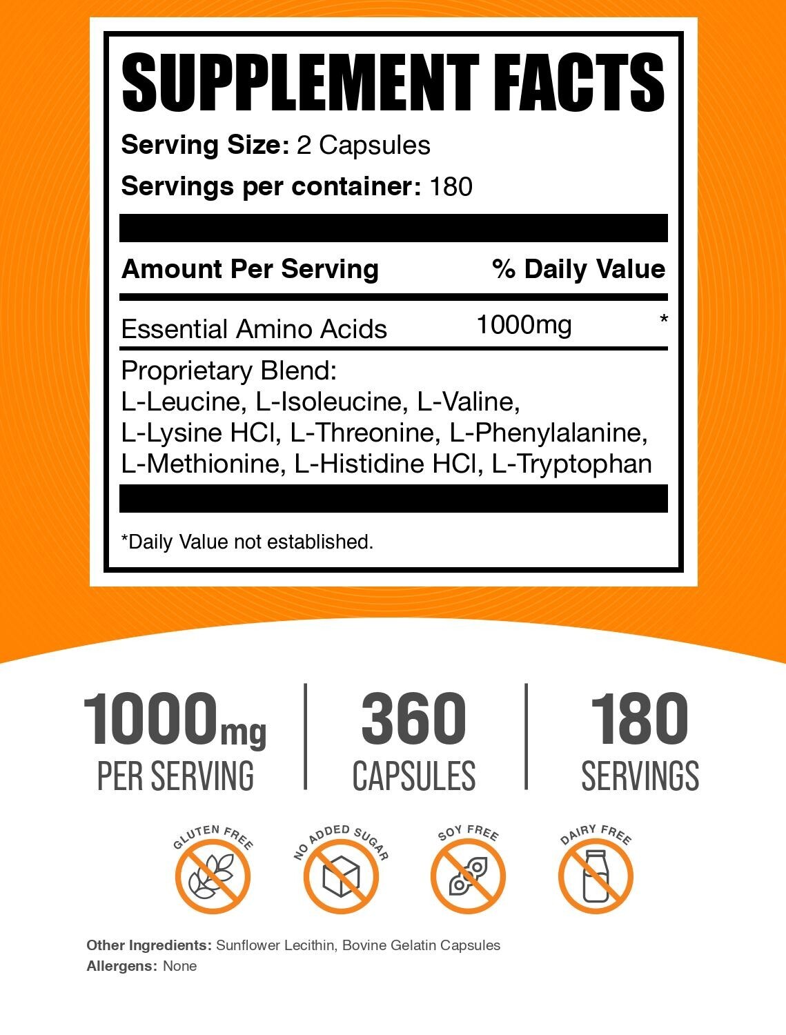 BulkSupplements Essential Amino Acids (EAA) 360 Capsules – 1000 mg Per Serving