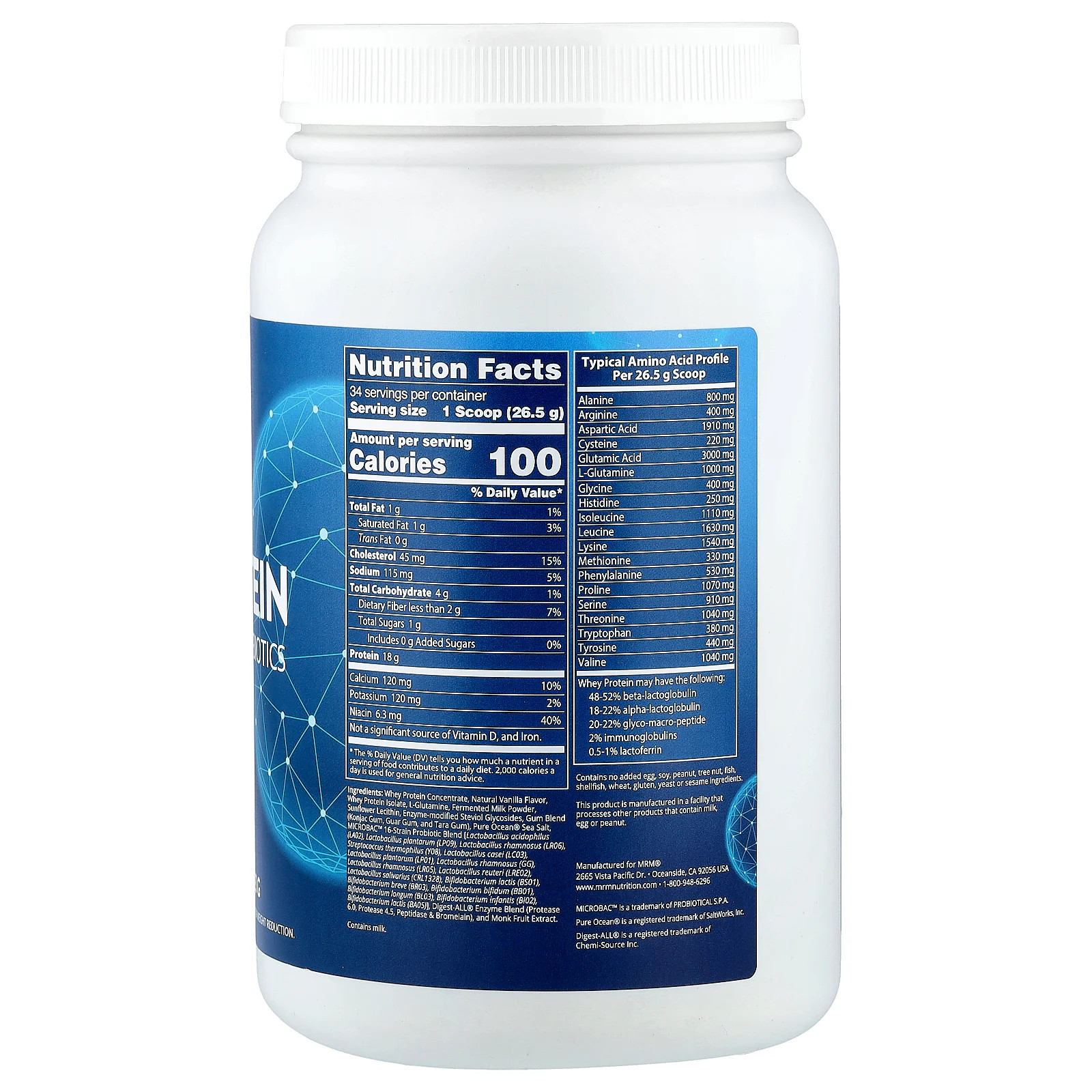 MRM Natural Whey Rich Vanilla 32 6 oz 923 g Gluten-Free, GMP Quality Assured,