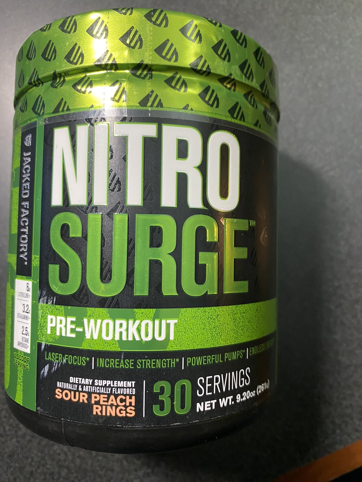 Nitro Surge Premium 9.2oz Pre Workout Energy Powder 30 Servings Sour Peach 6/24