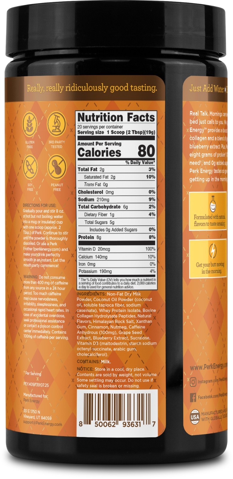 Perk Energy Original Pumpkin Butter Pecan Flavored, 20 Servings – 0g Added Sugar