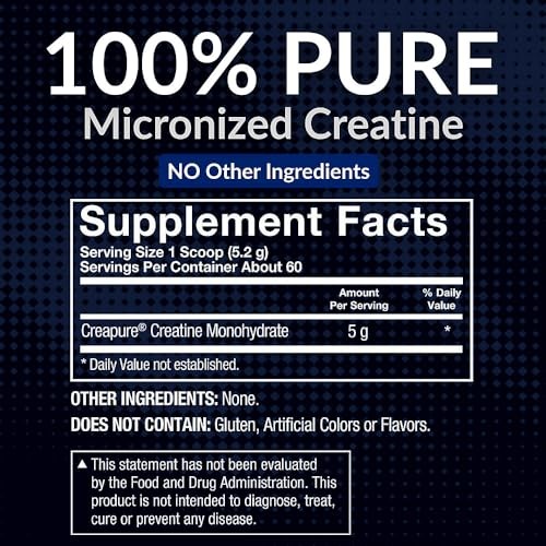 Creatine Monohydrate Powder 5g Unflavored Gluten Free 60 Servings