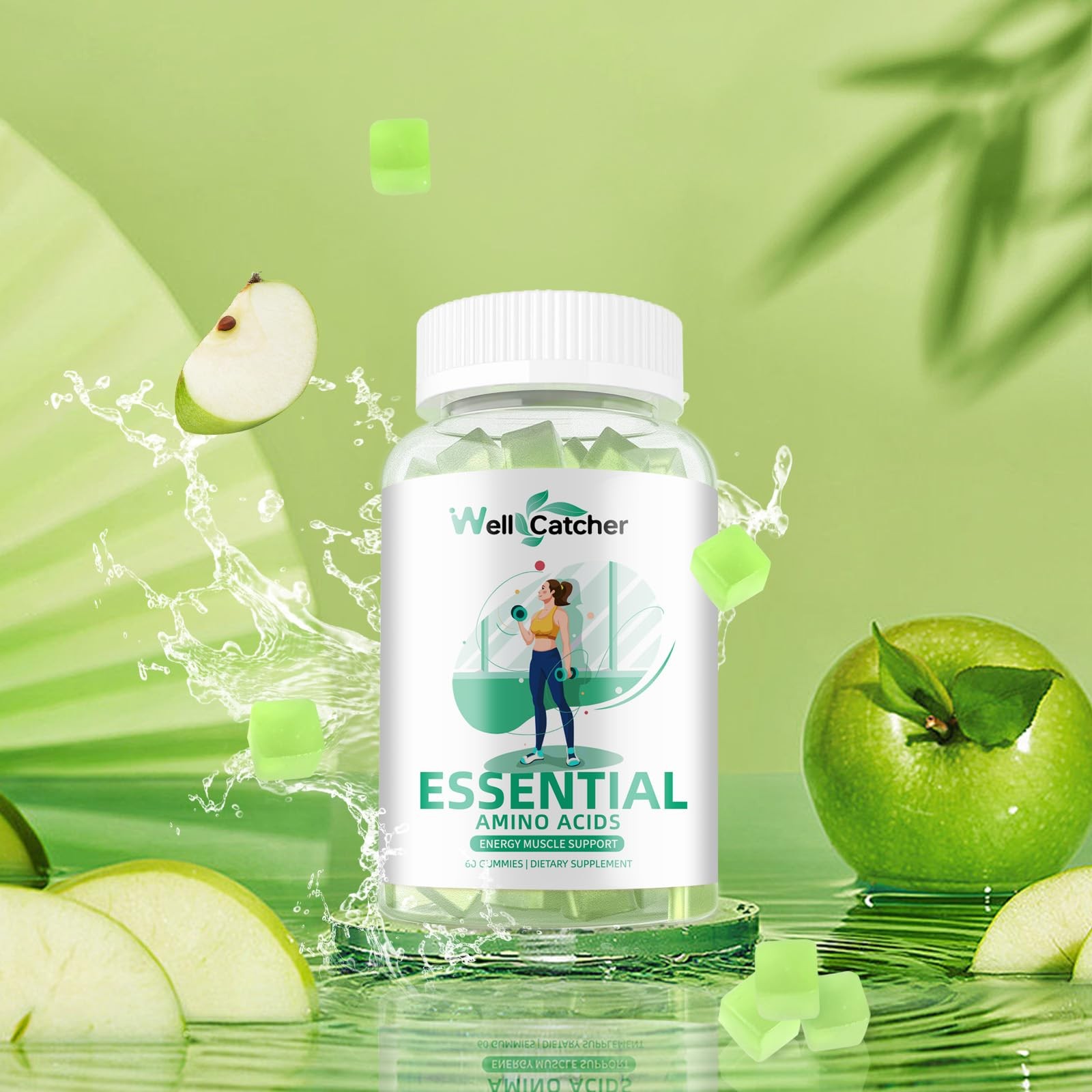EAA Gummies All 9 Essential Aminos BCAAs Sugar Free 30 Servings Green Apple