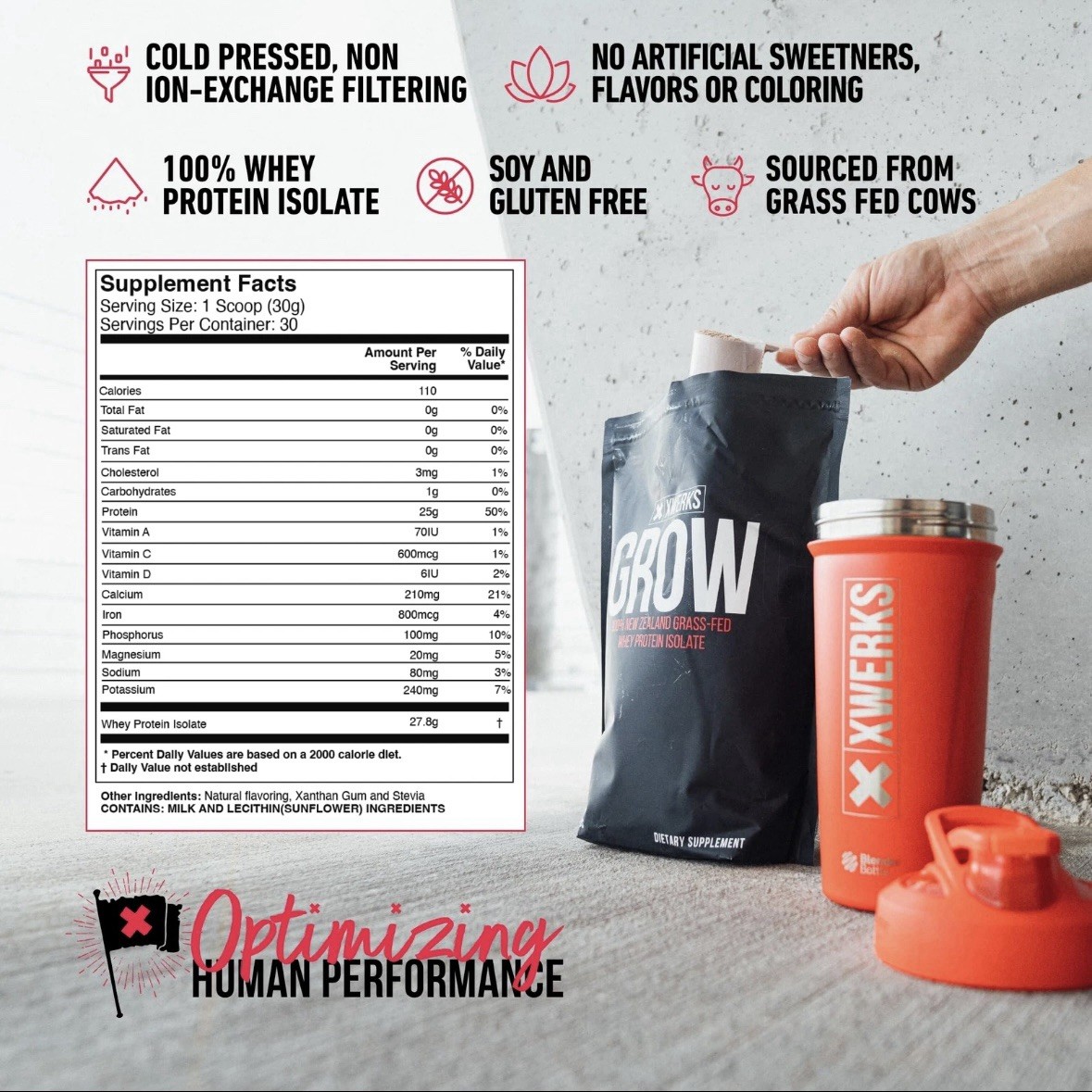 Xwerks Grow 100% New Zealand Grass-Fed Whey Protein 25g of Pure Isolate Prote…