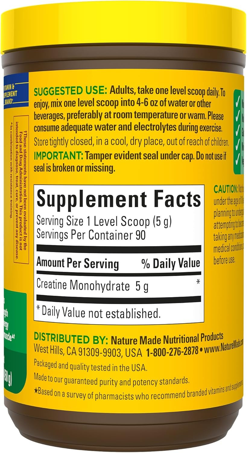 Nature Made Micronized Creatine Monohydrate Powder Unflavored Muscle Support 450