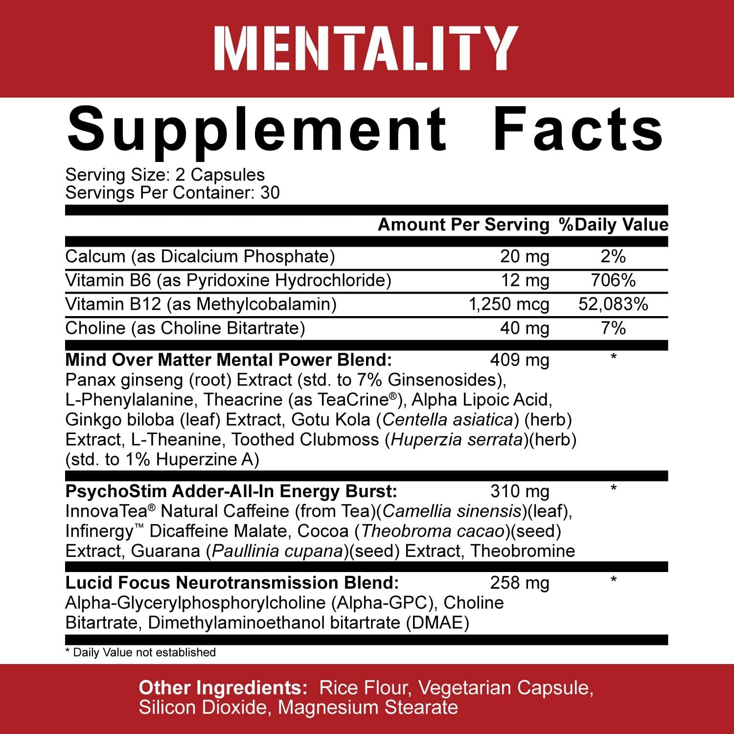 5% Nutrition Rich Piana | Mentality 60 Capsules NOOTROPIC BLEND Legendary Series