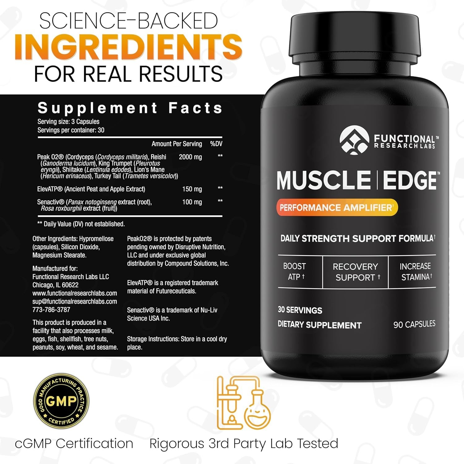 Muscle Edge Men, Recovery and Pre Workout w/ Patented Power Formulas – 90ct.