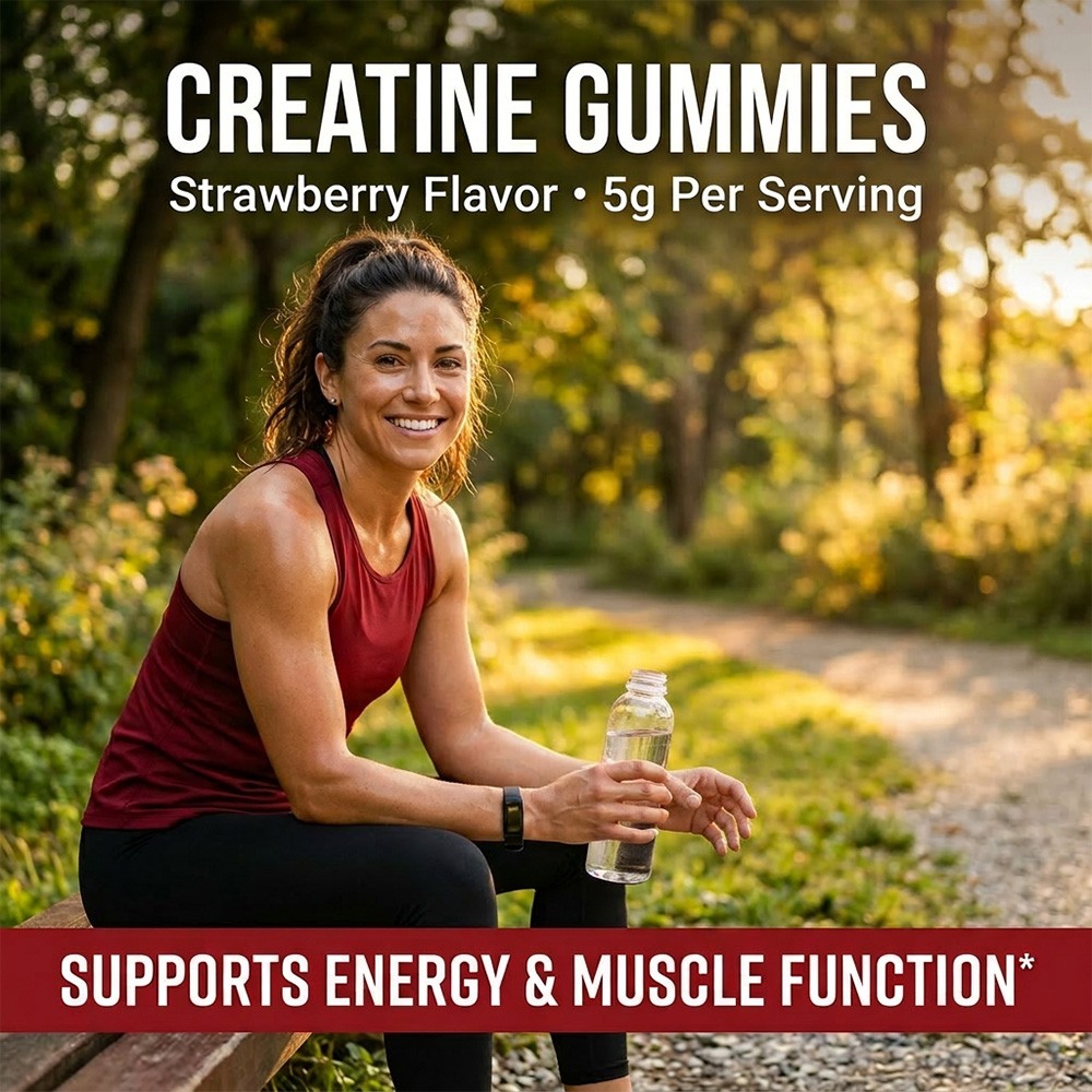 Creatine Monohydrate Support Energy Muscle Function 5000mg Strawberry 60 Gummies