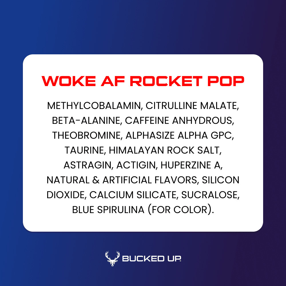 Bucked Up Woke Af Pre-Workout Powder, Increase Energy, Rocket Pop, 333mg